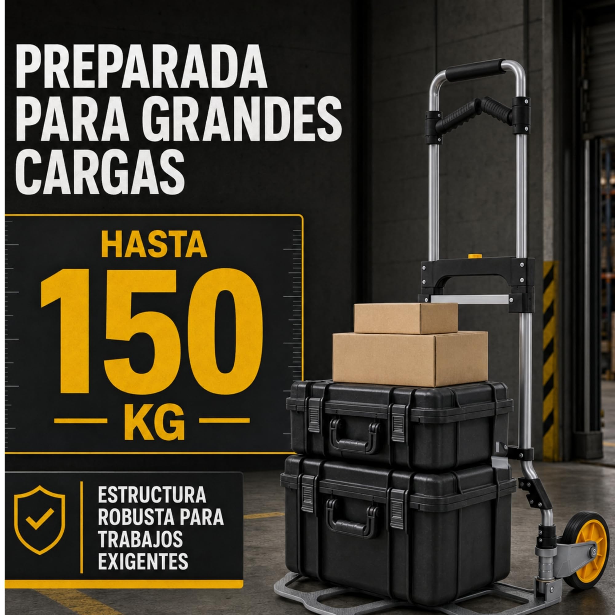 UZIRO Carretilla Plegable con Ruedas de Aluminio, con Mango Telescópico y Soporte Extra, Capacidad de 150 Kg, Plataforma Abatible y 2 Ruedas, Carretilla de Mano Plegable, Carro Transporte Plegable