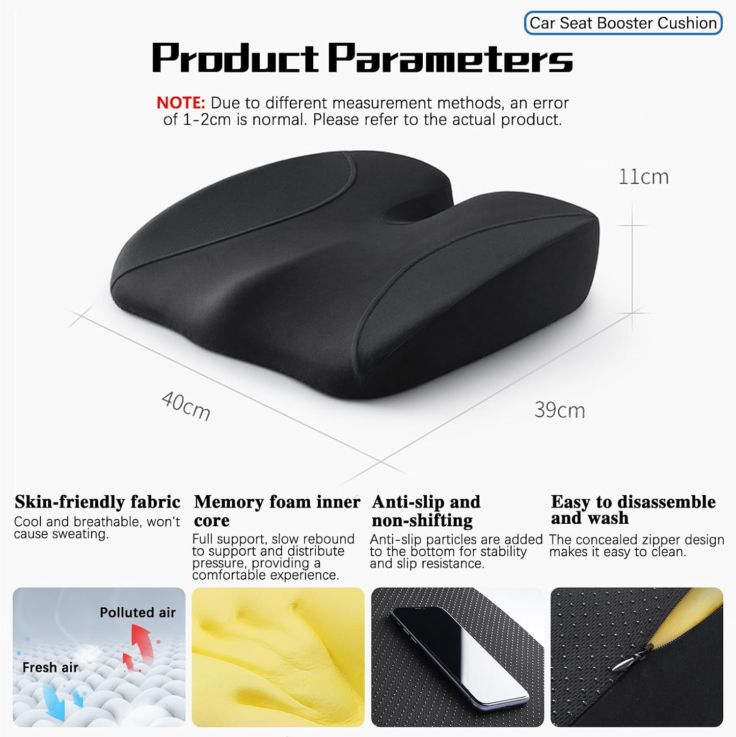 Car Seat Cushion for BMW M4 2014–2025 2020 2021 2022 2023 2024 2026, Wedge Driver Seat Cushion, Thick Memory Foam Height Increasing Seat Cushion, Non Slip Ergonomic Driving Cushion