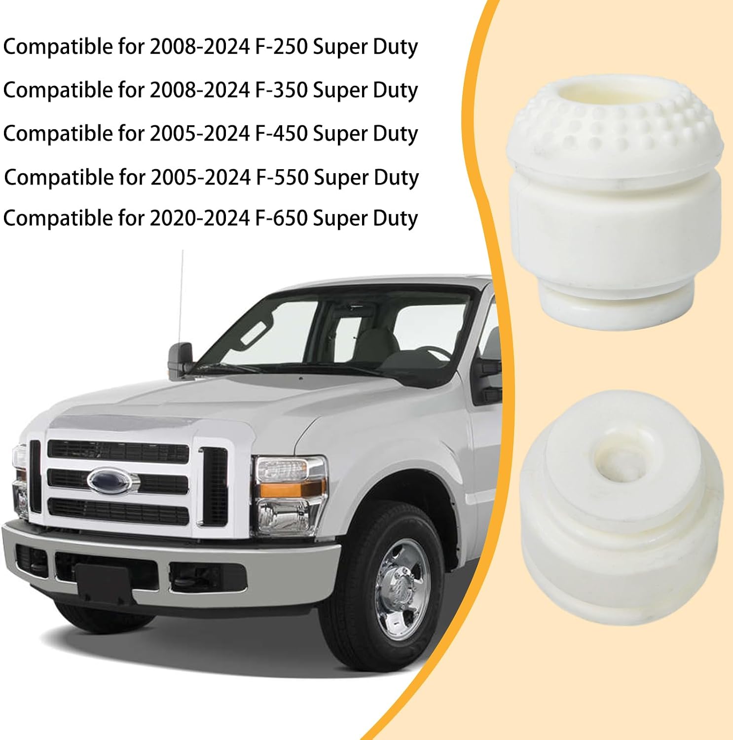 Compatible for Ford Super Duty 2005-2022 2PCS Rear Suspension Jounce Control Arm Bumper Bump Stop DC3Z-3020-B K201944 White