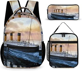 Retro Titanic Famous Old Historic 3 Piece Backpack Set Cute Travel Daypack Set with Lunch Bag Pencil Case for Men Women