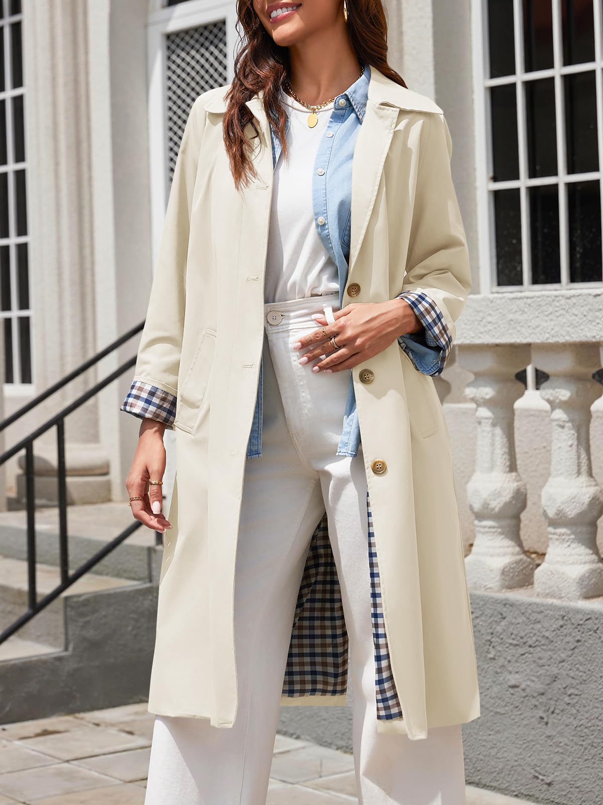 Tankaneo - Trench long à simple boutonnage pour femme, vêtement ample d’extérieur