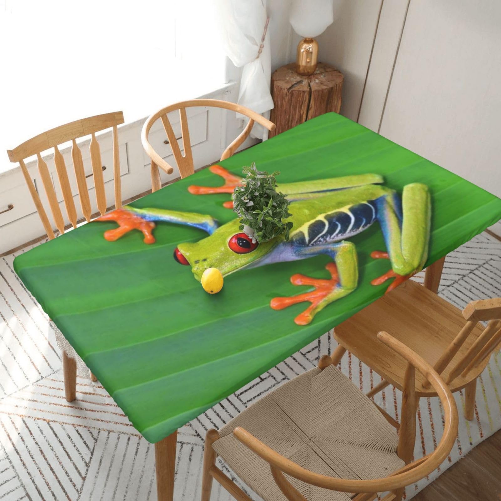 BNVSADC Animal Frog Leaves Printed 5FT Tablecloth Polyester Kitchen Water Resistant Table Cloth Dining Table Decoration Table Covers, 152x76 CM