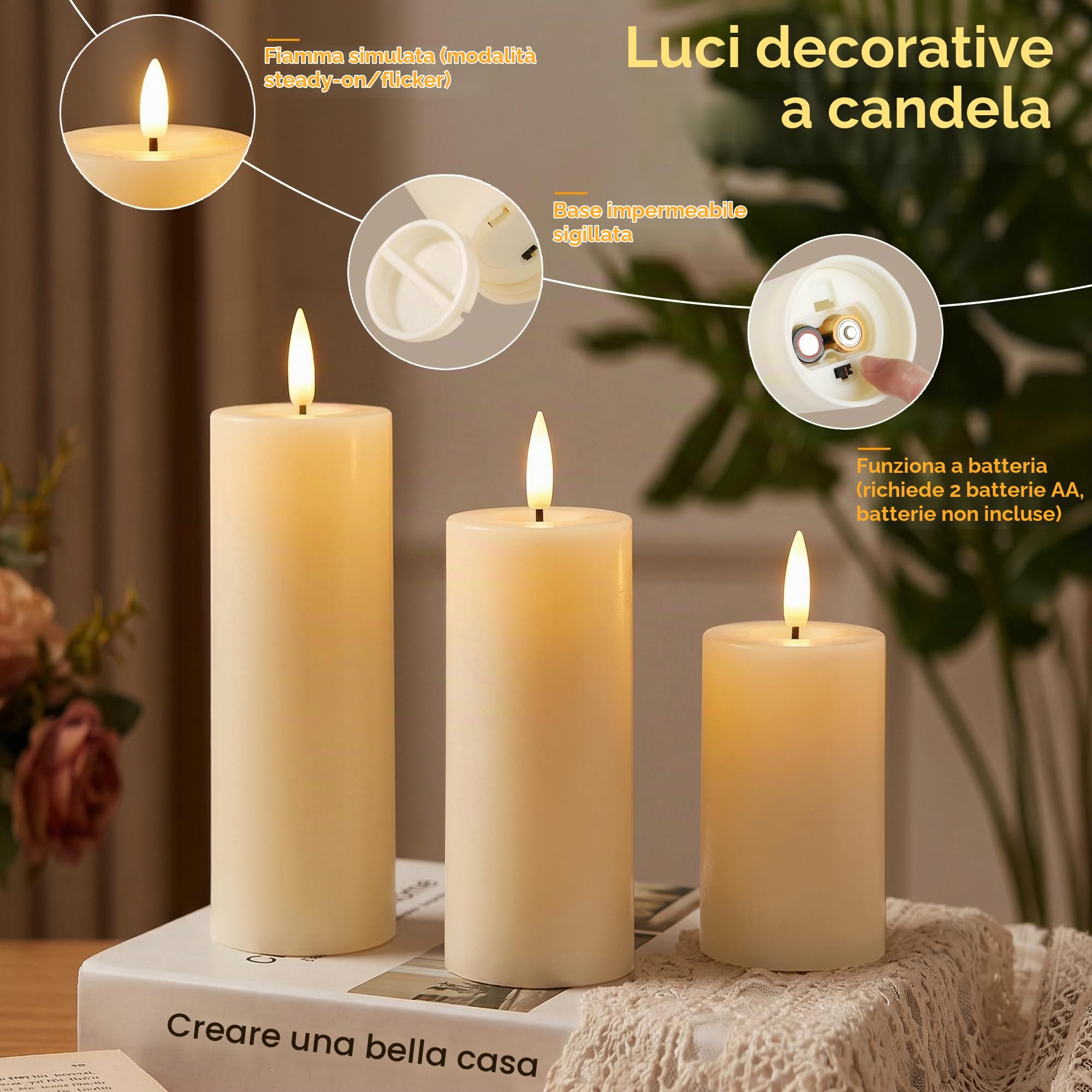 Candele Led Fiamma Oscillante, IP65 (13,5/15/18cm x 5,5cm, 6 Pezzi) | Candela LED Con Timer E Telecomando Candela Senza Fiamma Led Ideali Candele a LED Per Patii, Matrimoni, Soggiorni, Halloween