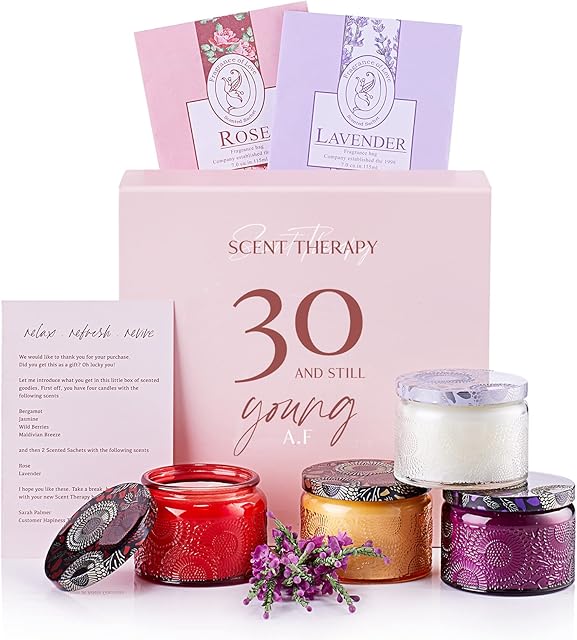 30th Birthday Gifts for Women  Scented Candles Gifts for Women  Elegant & Fun Gift Box '30 and Still Young' with 4 Aromatherapy Scented Candles for Her