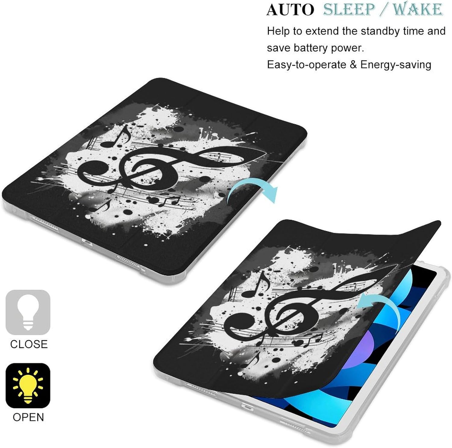 Drawn Music Signs Case for iPad Pro 2020/2021 11 Inch Case iPad 2020 10.2in Case Air 4/5 10.9in Case with Pencil Holder Auto Wake/Sleep