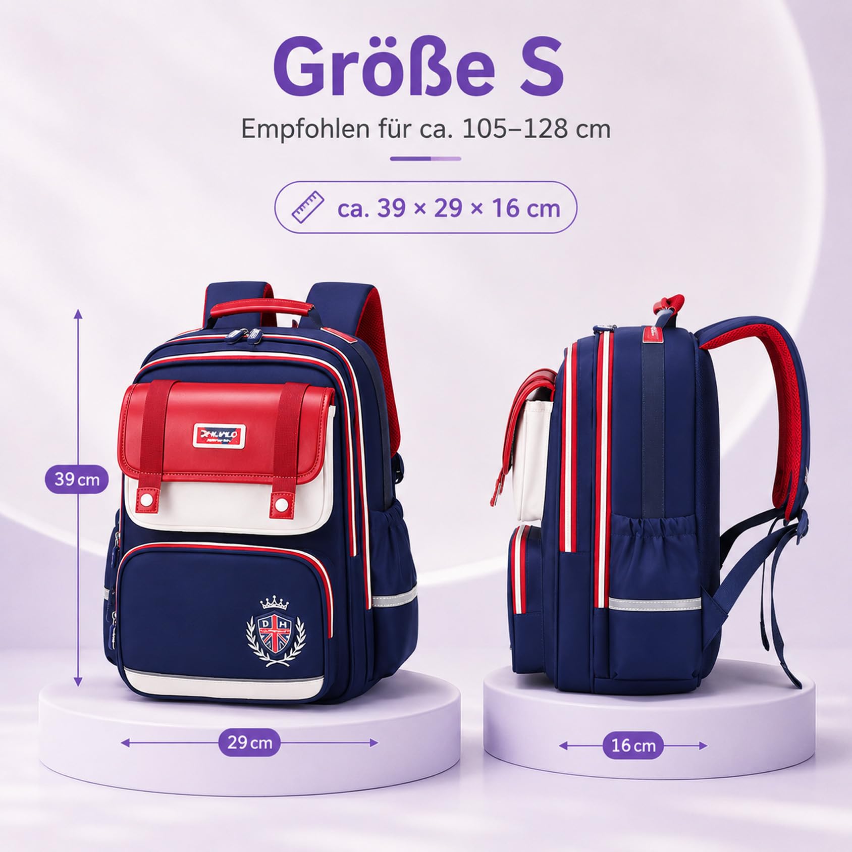 Drawelry Ergonomischer Schulrucksack für Grundschulkinder | 4 Fächer | 3D-Rückenpolster | Brustgurt | Reflektoren | Wasserabweisendes Oxford-Gewebe