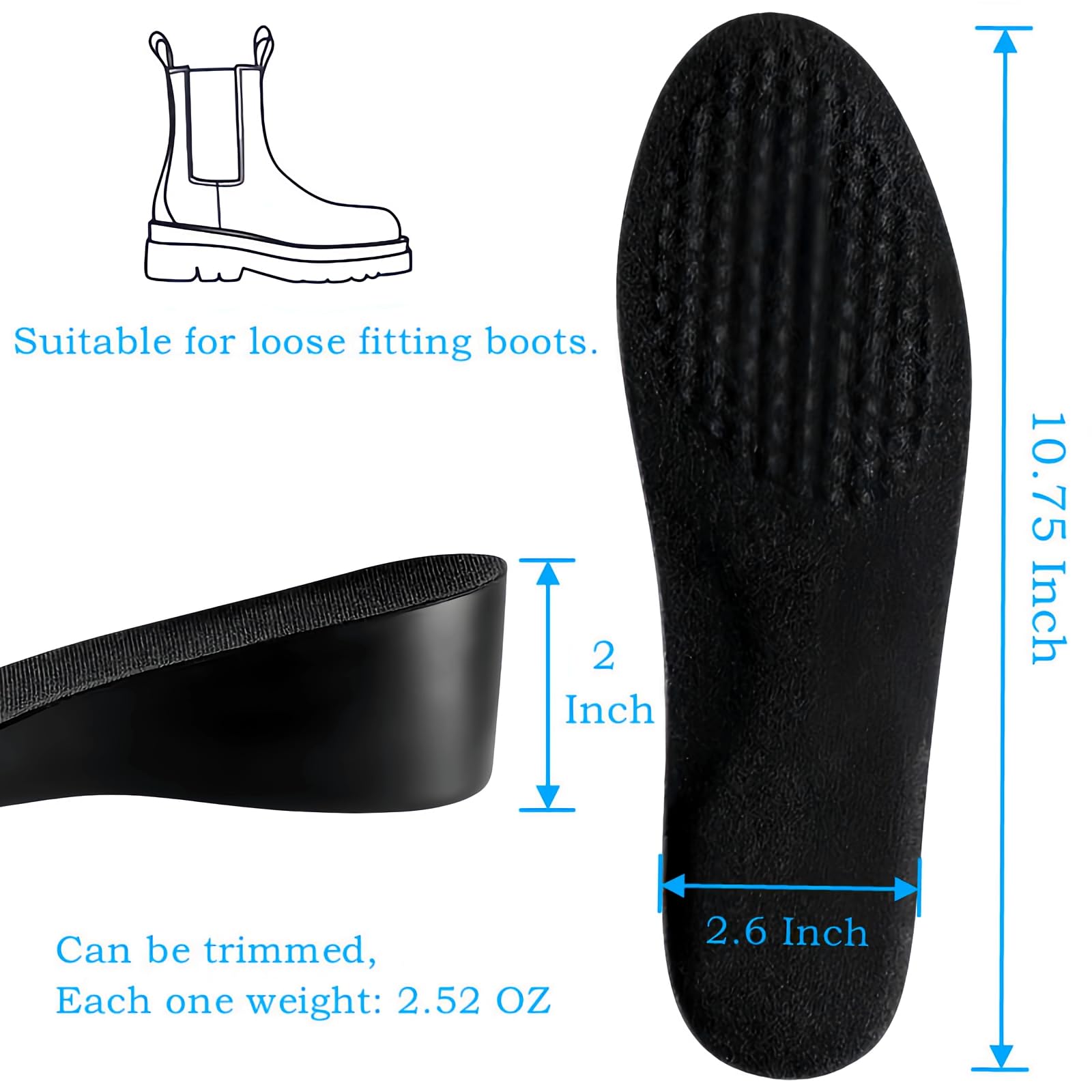 Brandone Height Insoles Boosters,Shoe Risers Men,Heel Lifts for Achilles Tendonitis,Shoe Lift for Women Uneven Legs,Height Increase Shoe Insoles for Men,Taller Shoe Inserts (10.75''Lx2''UP) (1Pair)