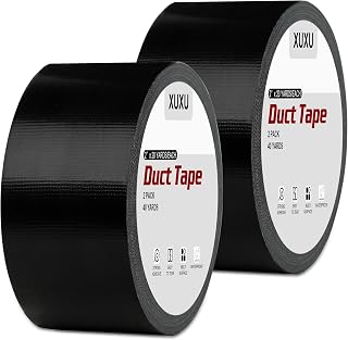2 Pack Duct Tape Heavy Duty Waterproof Black Duct Tape, 40 Yards x 2 Inch Strong Adhesive Duct Tape Bulk for Indoor Outdoor Repairs Tear by Hand