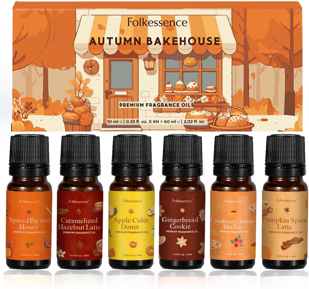 Folkulture Autumn Essential Oils For Diffusers for Home |Fall Essential Oil Set of 6 for Aromatherapy, Relaxation | Pumpkin Spice,Fall Leaves,Vanilla Fragrance Oils for Candle, Soap Making Fall Scents