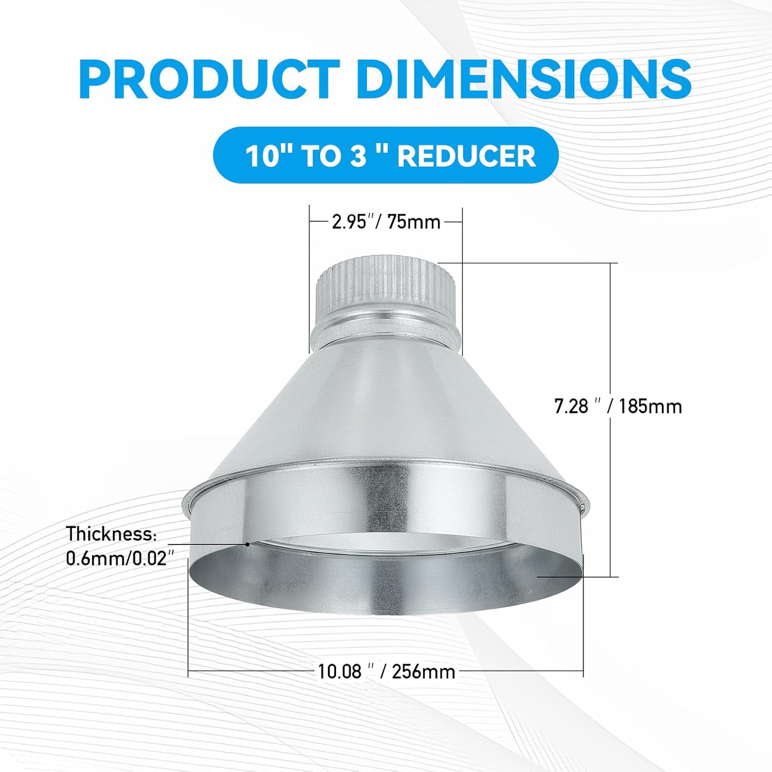 Duct Reducter 10" to 3" Inch Air Ducting Reducer Increaser Air Duct Adapter or Round Metal Pipe Reducer for Bathroom Kitchen Ventilation Systems