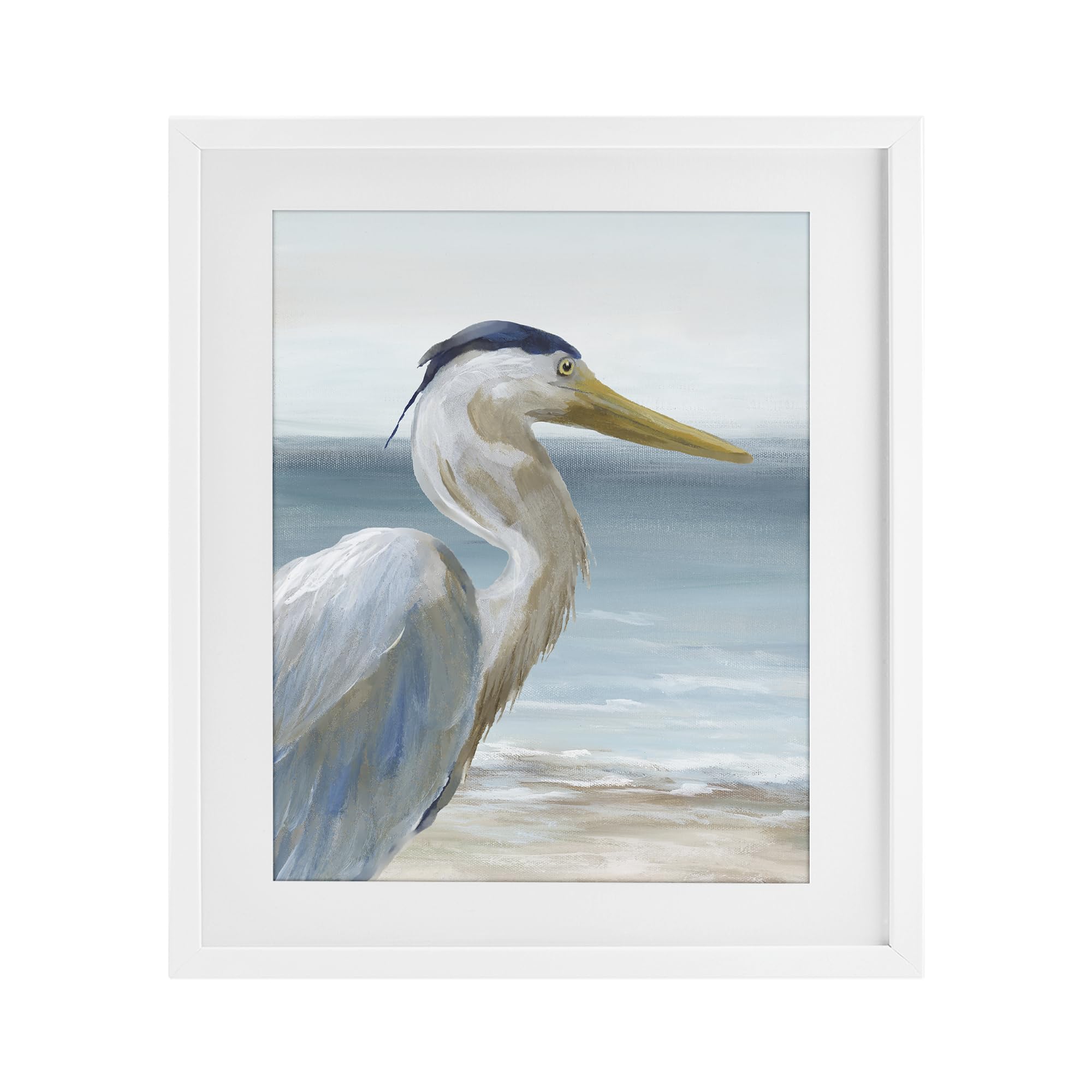 Stupell Industries Coastal Right Gazing Heron 'Right Gazing Heron', Framed Print Under Glass, White, 17 X 21 Inches, Easy To Hang And Sturdy, Made In Usa, By Nan
