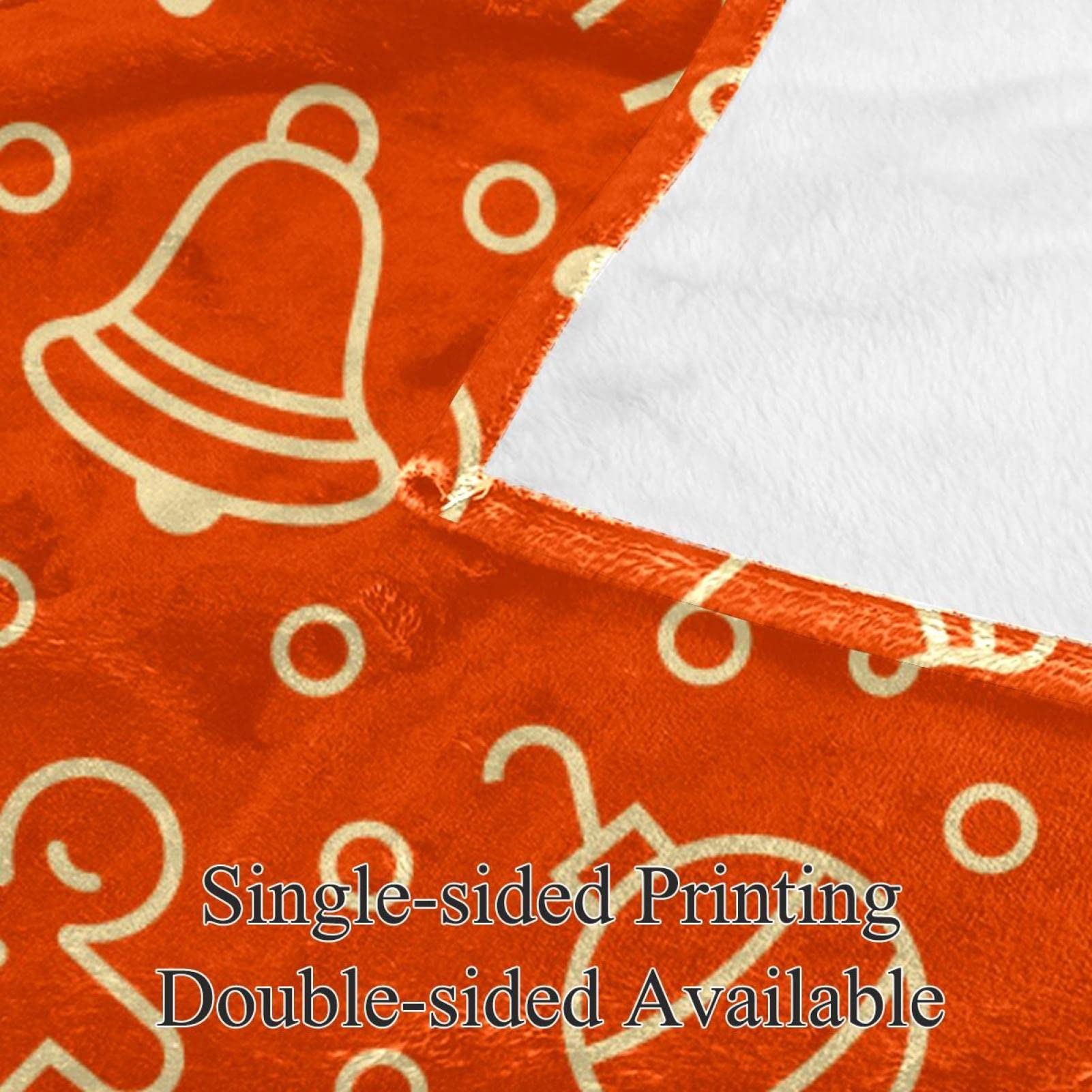 Coperta in pile arancione con elementi natalizi per divano, divano o letto
