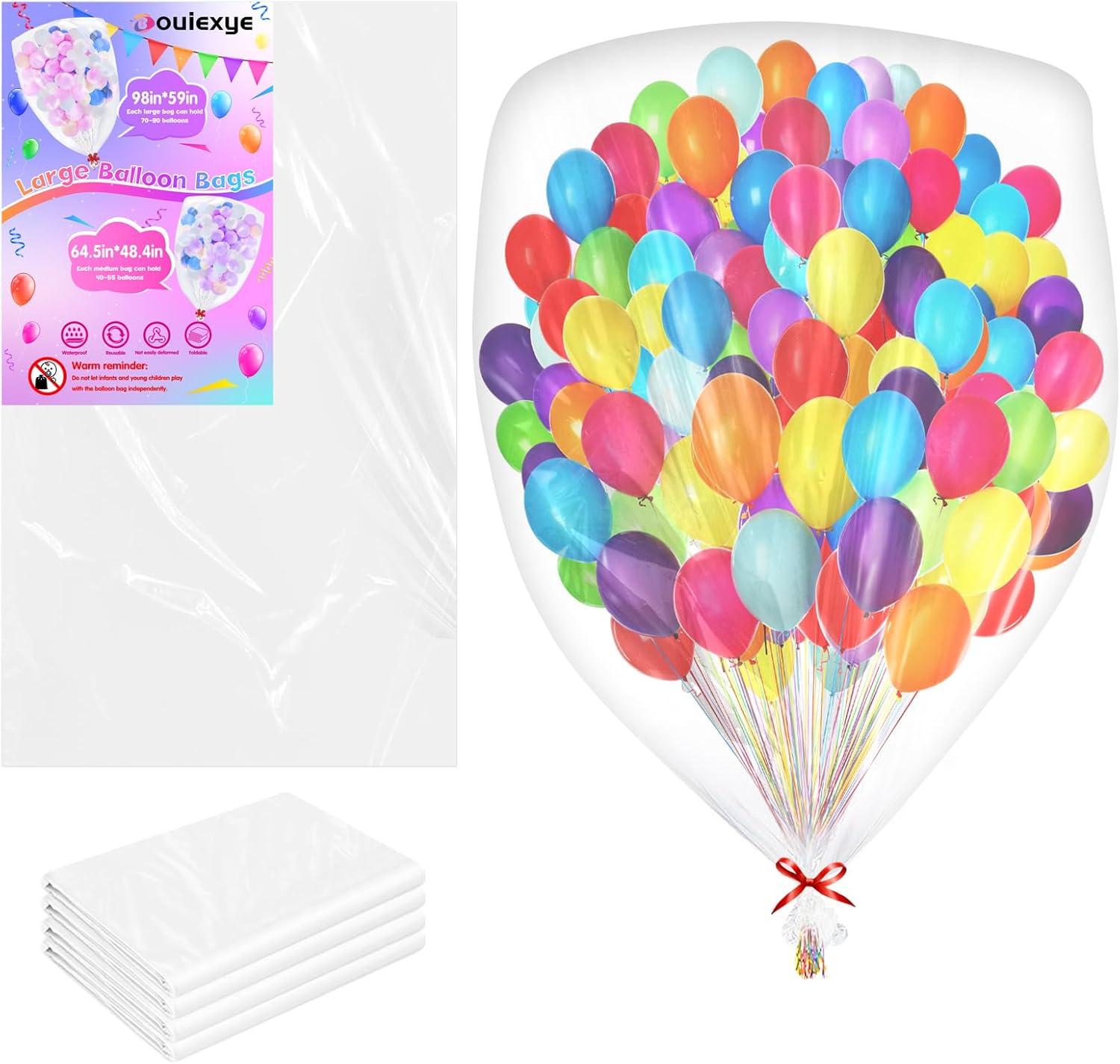 4Pcs Large Balloon Bags for Transport - 98 x 59 Inch Clear Drop Bag for Storage and Carrying - Wedding, Birthday, Baby Shower Party Supplies