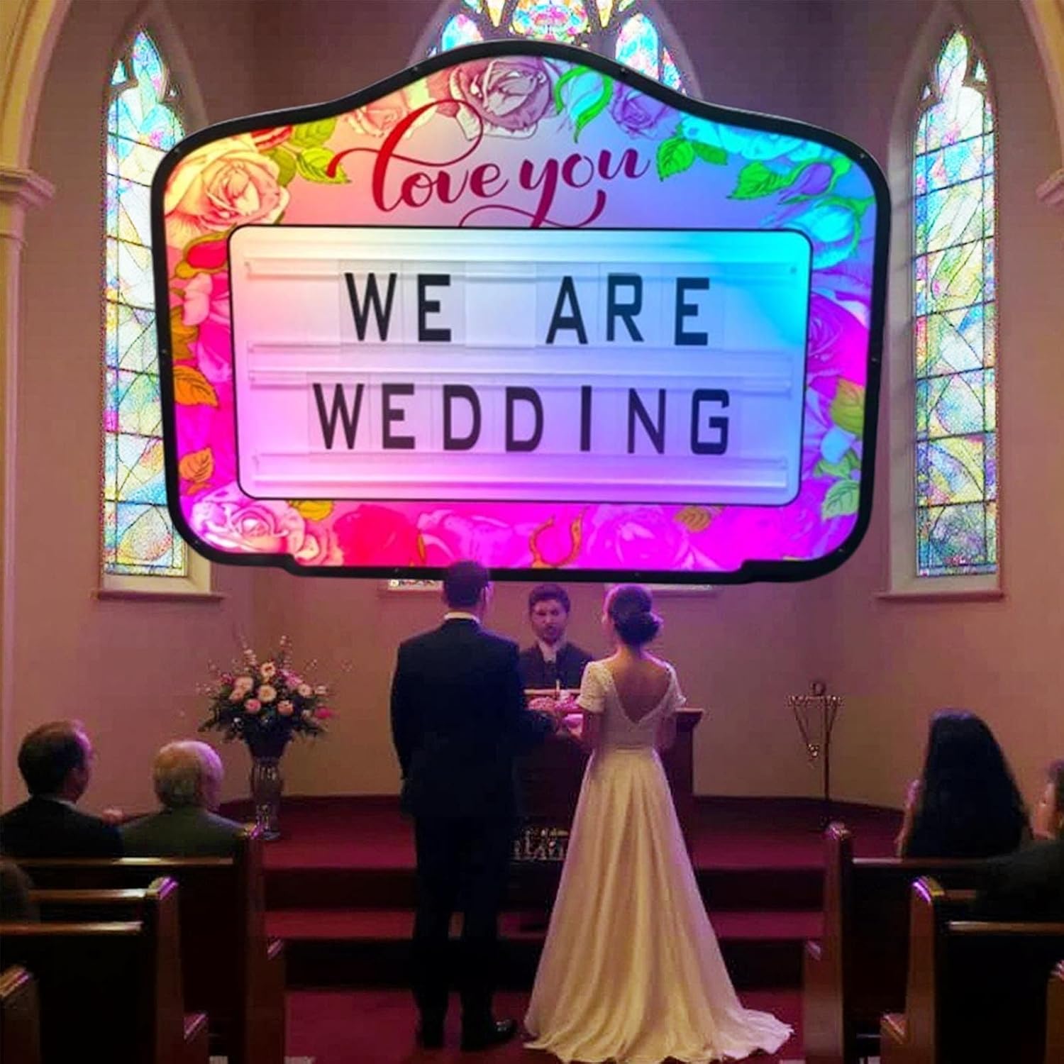 Cordless Led Handheld Wedding Light Sign,Premium Acrylic Wedding Bottle Presenter-Front Letters/Number+Romantic Back Scene,8h Battery,for Ceremony,Reception,Send-Off,Photo Ops