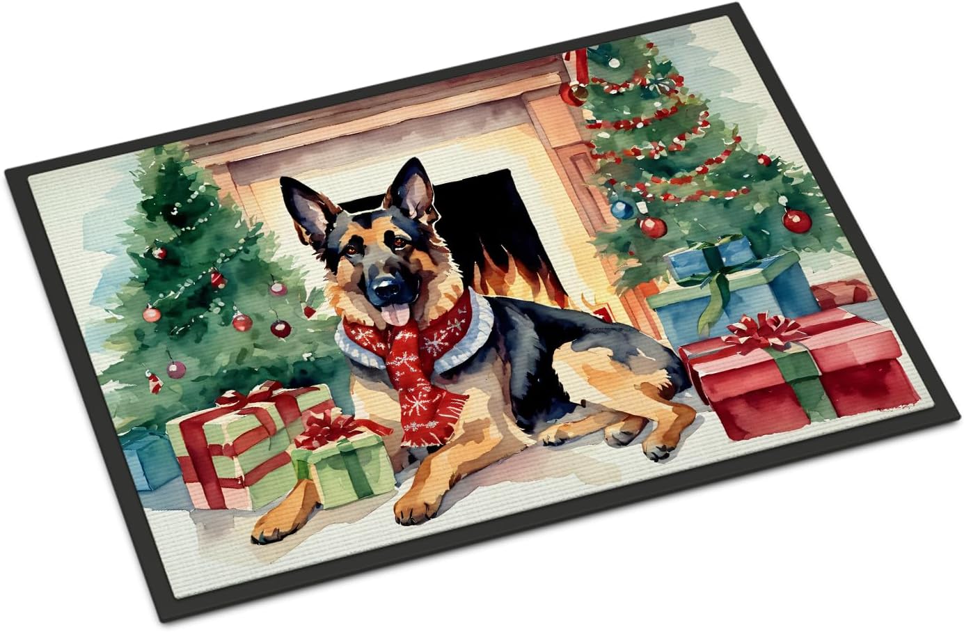 Caroline's Treasures DAC2662JMAT German Shepherd Cozy Christmas Doormat Front Door Mat Indoor Outdoor Rugs for Entryway, Non Slip Washable Low Pile, 24H X 36W