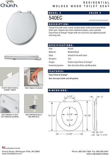 Miniatura 2 de Church 540EC 346 Asiento de inodoro delantero cerrado redondo en galleta