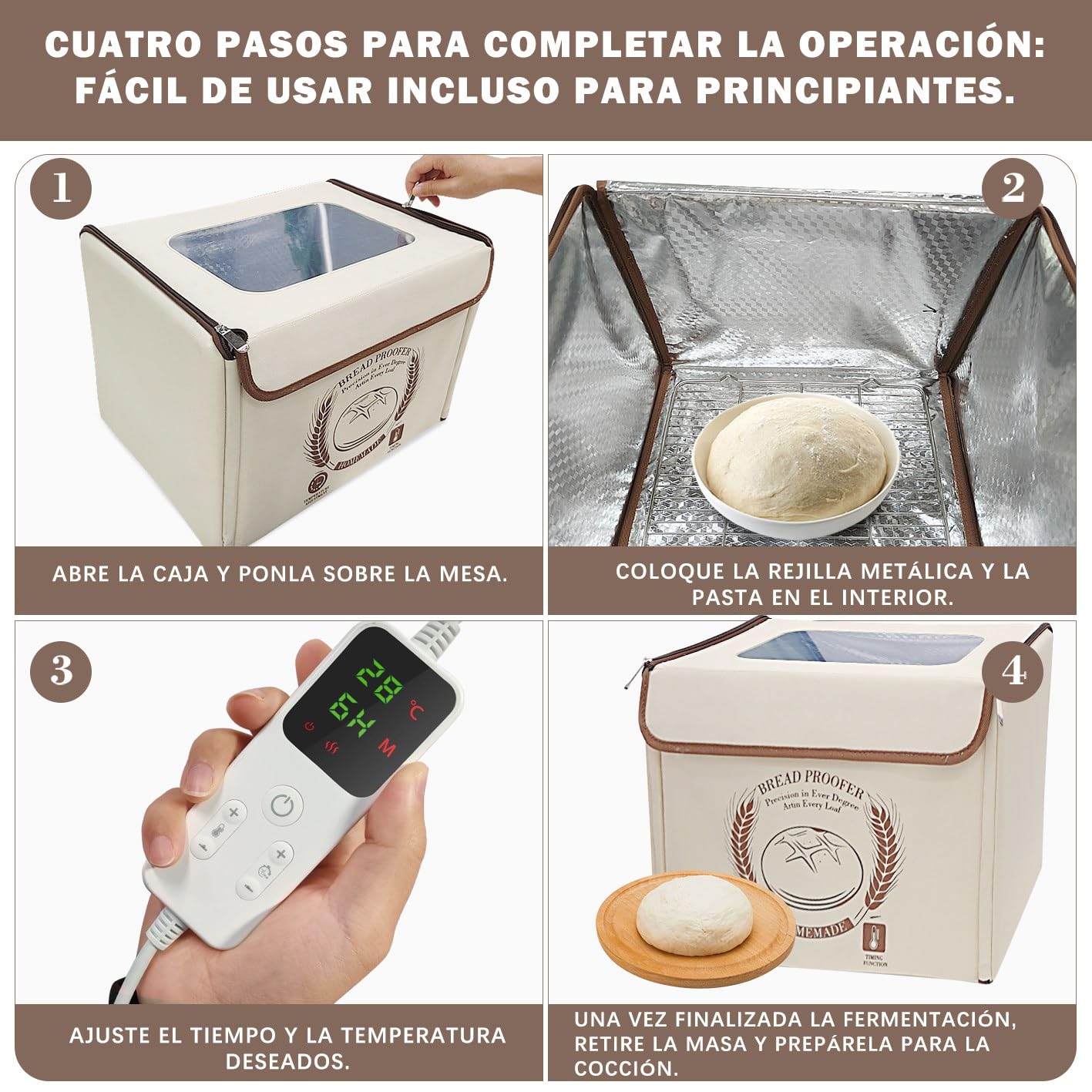 Fermentadora de Masa, Levadura con Calefacción, Caja de Fermentación Plegable con Tapa, Ajuste de Temperatura y Control Tiempo, Armario de Fermentación para el Hogar, Pan, Pizza, Yogur