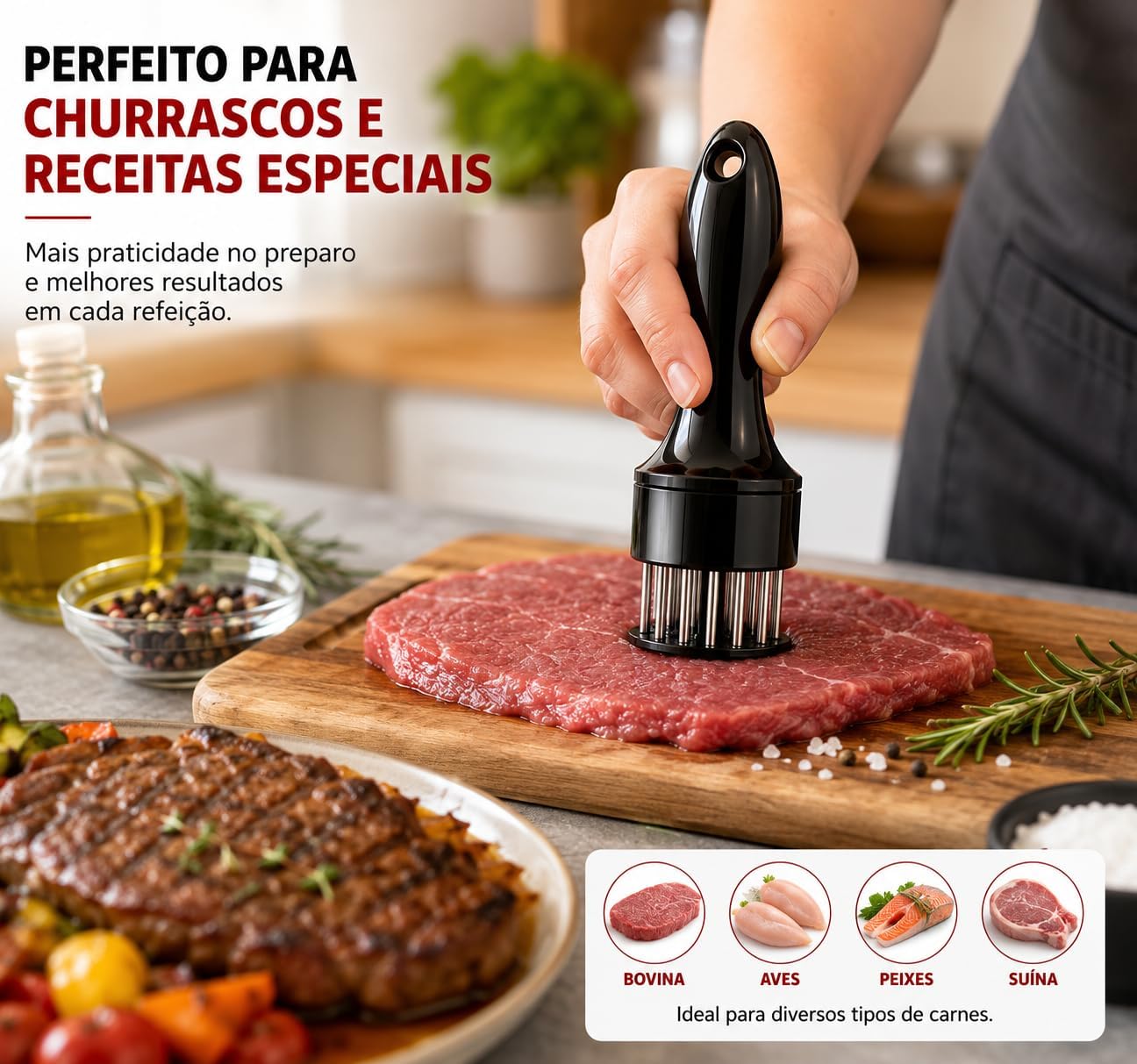 Amaciador de Carne com Agulhas em Aço Inox Desmontável para Temperos – 7/7