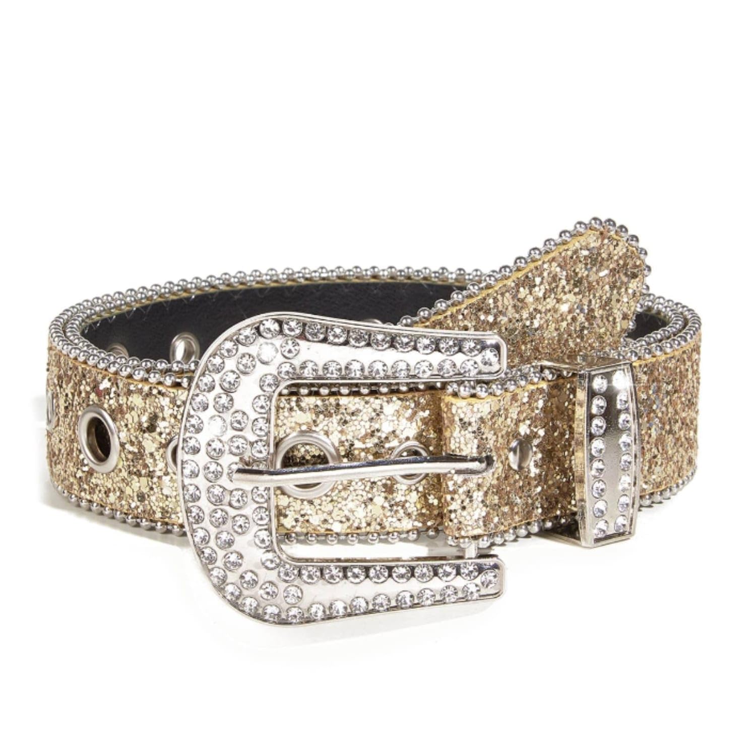 Glittering Sequin Belt Wide Belt with Rhinestone Buckle Adjustable Sparkling for Women, Jeans, Dresses, Going-Out, Gold, 3.8CM S-image-45