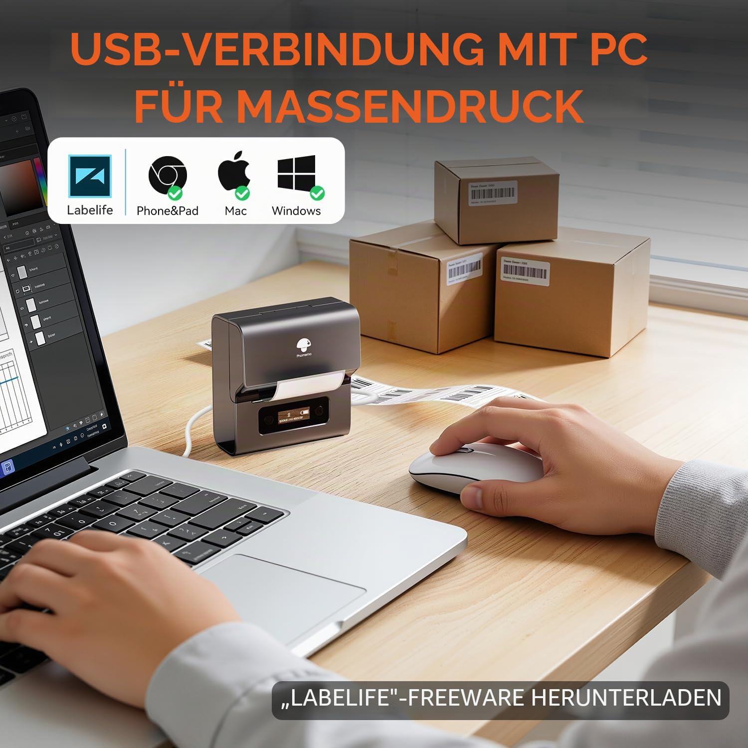 Phomemo M221 Etikettendrucker Bluetooth, Barcode Etikettendrucker, Beschriftungsgerät Unterstützung mit Phones&PC, Labeldrucker für Zuhause, Einzelhandel, QR-Code, Logos, Büro, Kleinunternehmen, Grau