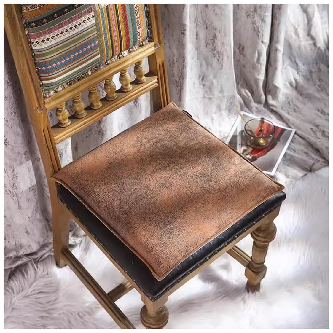 EORNOW Square PU Leather Seat Cushion, 1/2/4 Packs Waterproof Chair Cushion, Floor Cushion Memory Foam Anti-slip Chair Pad, Bar/window/Dining Chairs Seat Pad (Color : F, Size : 45 * 45cm(2 Packs))