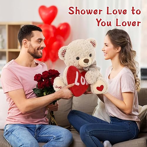 Miniatura 2 de MaoGoLan Oso de peluche de amor, oso de peluche de 14 pulgadas con corazón de amor rojo abrazando de lado, regalo para novia, novio, niños, mamá,