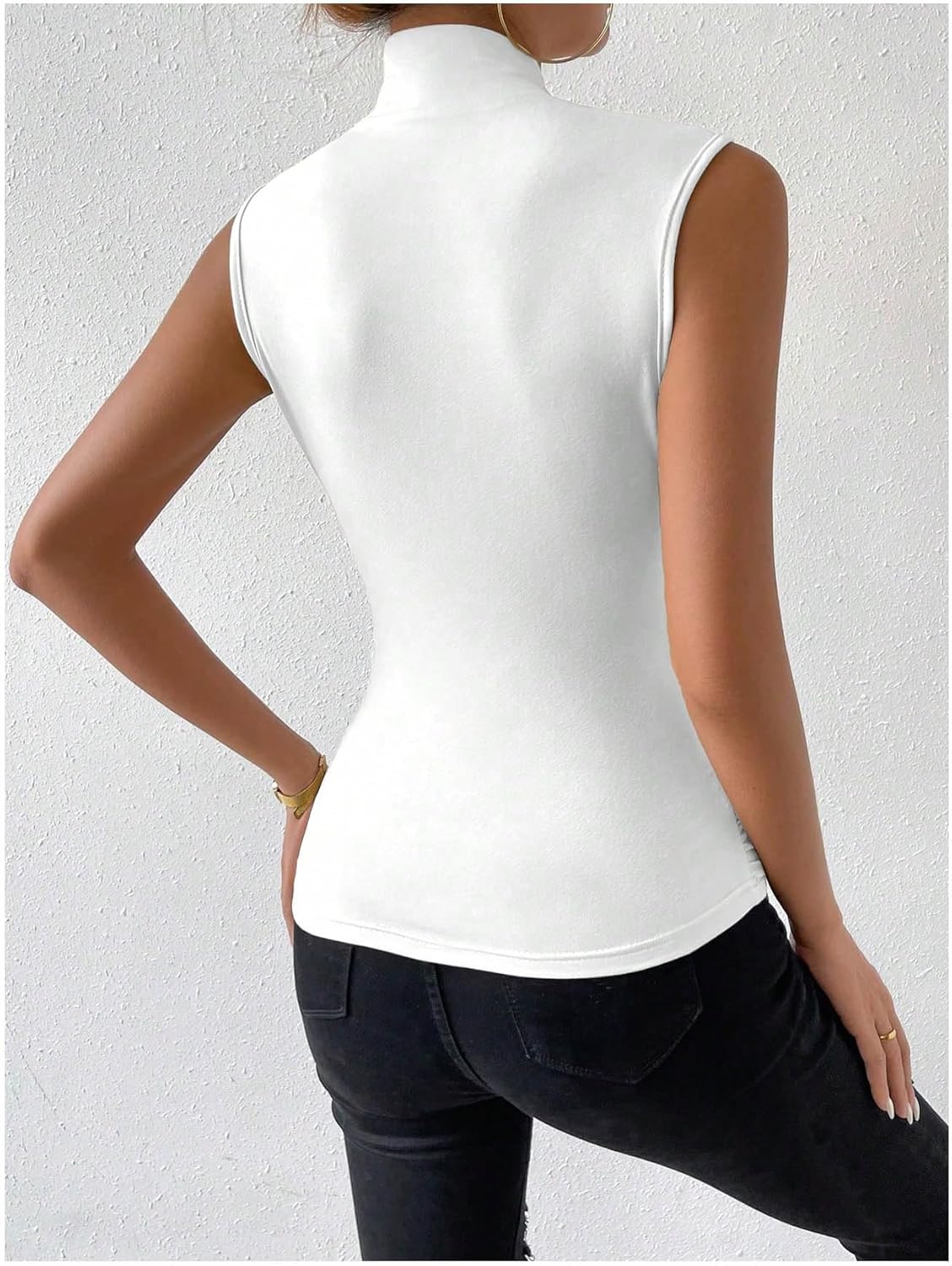 SweatyRocks Women's Ruched Wrap Mock Neck Tank Tops Casual Sleeveless Solid Slim Fit Tank Top - Image 2