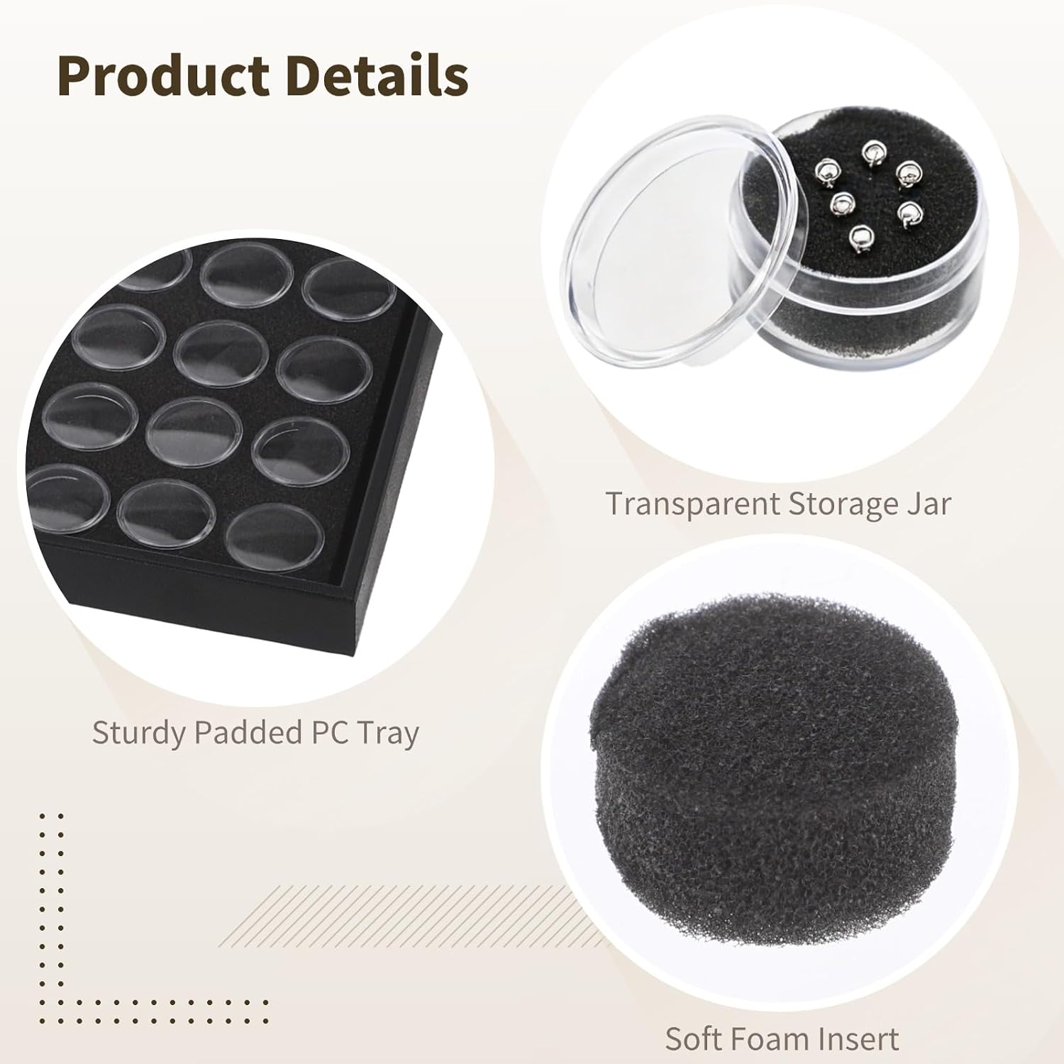 3 Pcs Gem Display Cases, 50-Slot Jewelry Organizer Trays, Clear Gemstones Storage Jars with Soft Foam Insert, Collector Display Sheets for Coins, Beads, Brooches, Jewelry