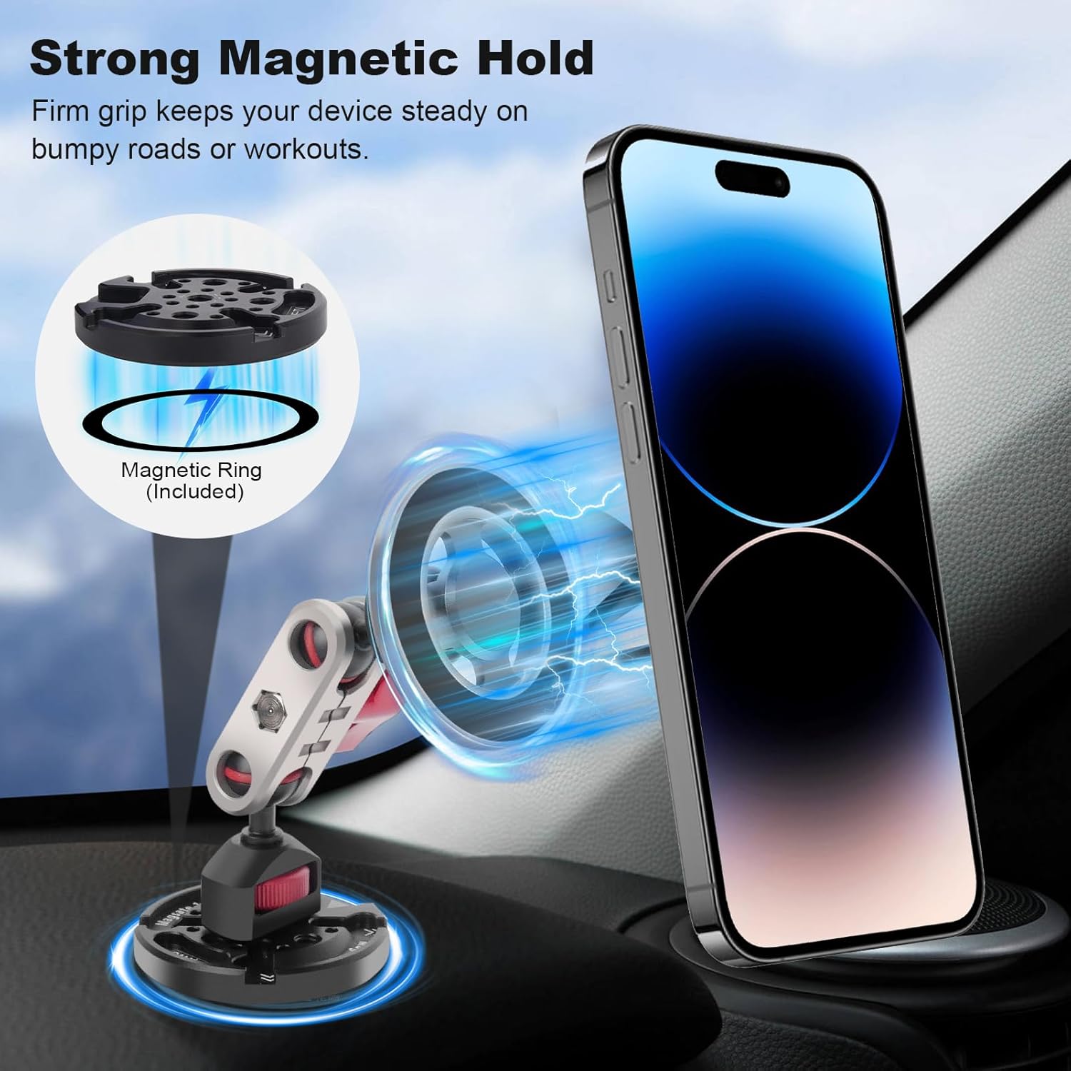 cametv Dual Magnetic Phone Holder with Dual Ball Head Magic Arm, Aluminum Gym Magnetic Phone Stand for Car/Gym/Tripod/Travel, Modular Car Phone Mount for iPhone Series/Magsafe Case (SY034) - Image 7