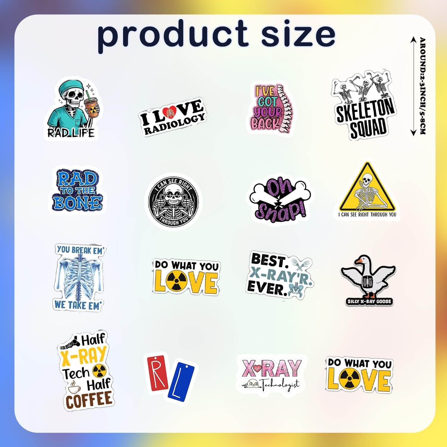220PCS Rad Tech Stickers, Radiology Christmas Gifts, Individual Cut-out X-Ray Decals, Christmas Party Favors Radiology Skeleton Gifts for Rad Techs, X-Ray Technicians, UV-Resistant, Healthcare Workers