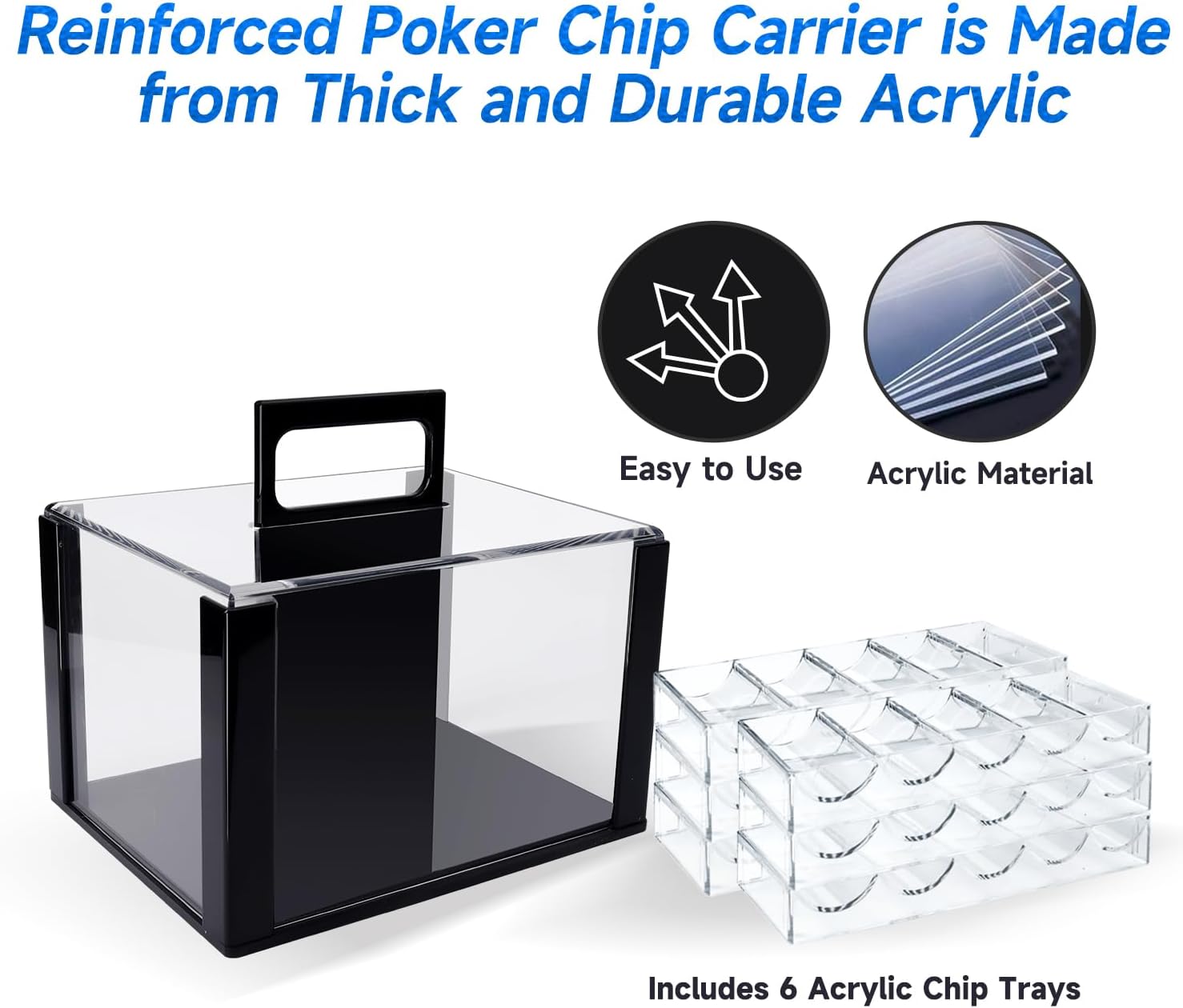 GSE Games & Sports Expert Poker Chip Case, 600pcs/1,000pcs Acrylic Poker Chip Case | Casino Acrylic Poker Chips Carrier with Poker Chip Trays