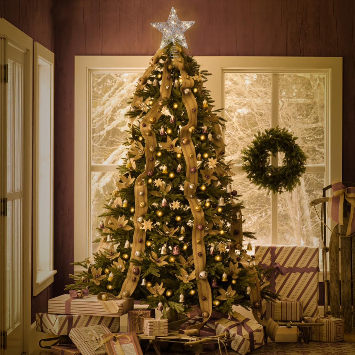 25 X 30 Cm Creative Christmas Tree Topper Star Treetop Light Décoration de Fête de Noël pour La Maison Bar Shop ()