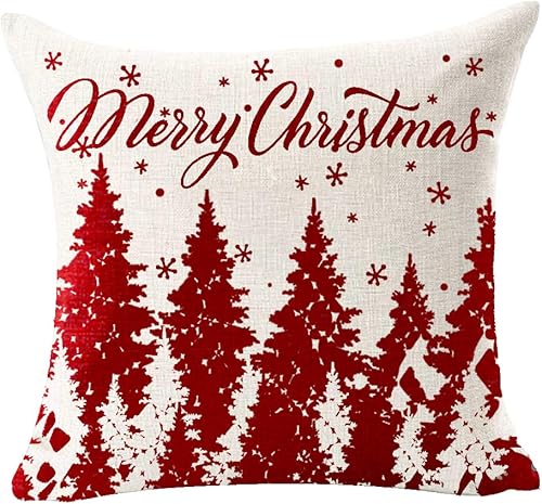 Miniatura 3 de Andreannie - Juego de 4 fundas de cojín de algodón para sofá, cuadrado, de 18 pulgadas, con diseño de copo de nieve, color rojo