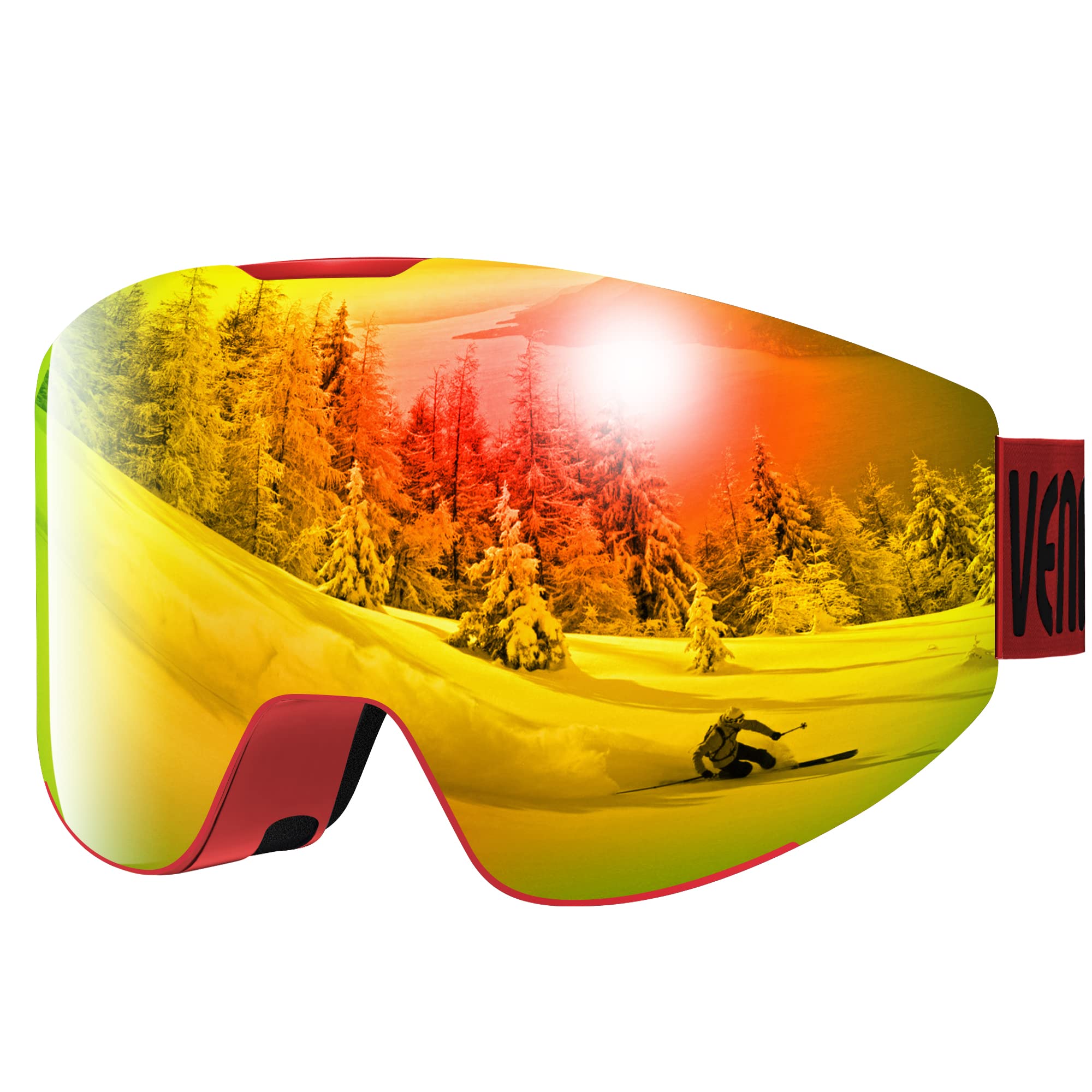 VENNERLI Ski Goggles Snow Goggles OTG Anti-Fog for Women Men Adults Interchangeable Lens 100% UV 400 Protection for Outdoors Snowmobile Skiing Skating