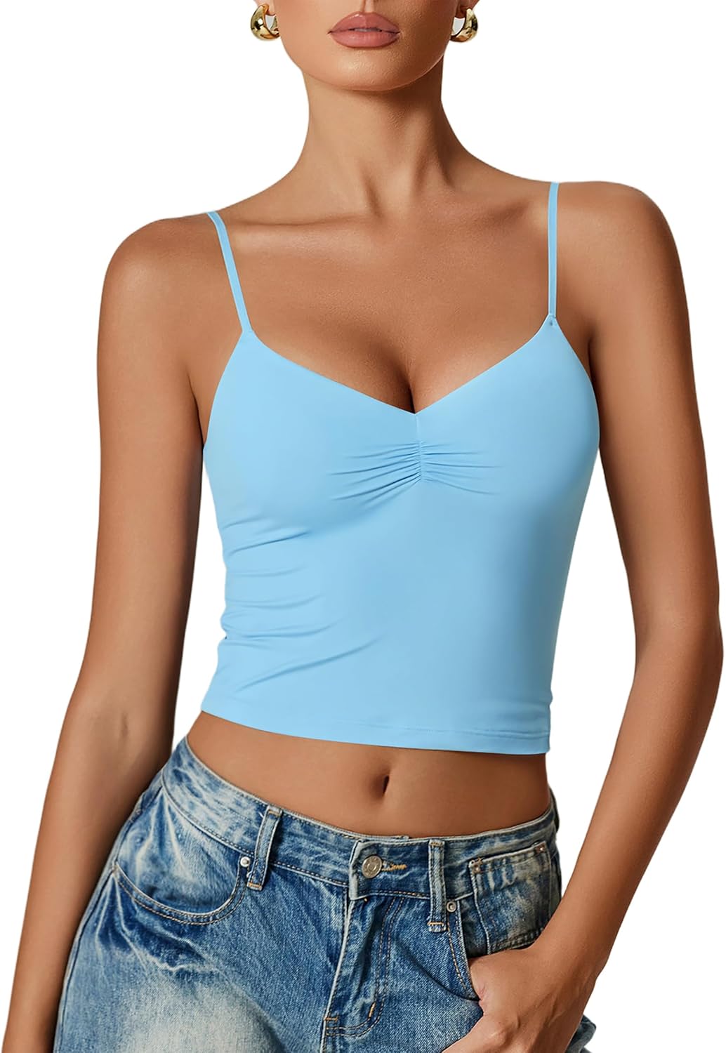 Avidlove Women Sexy V Neck Tank Top Spaghetti Strap Y2K Going Out Basic Cami Shirt