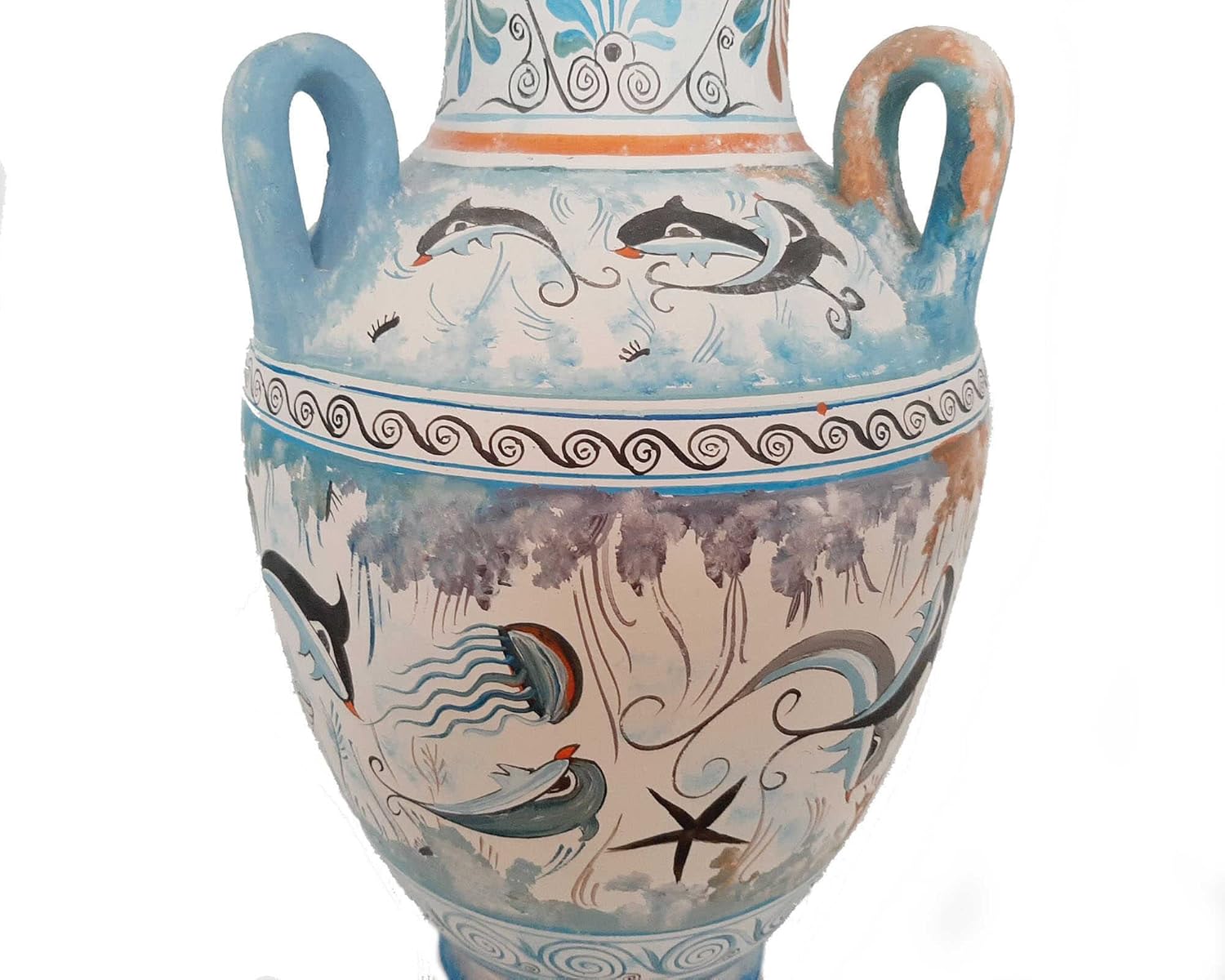 Minoan Art Pottery Vase, Amphora with 3 Handles 32cm
