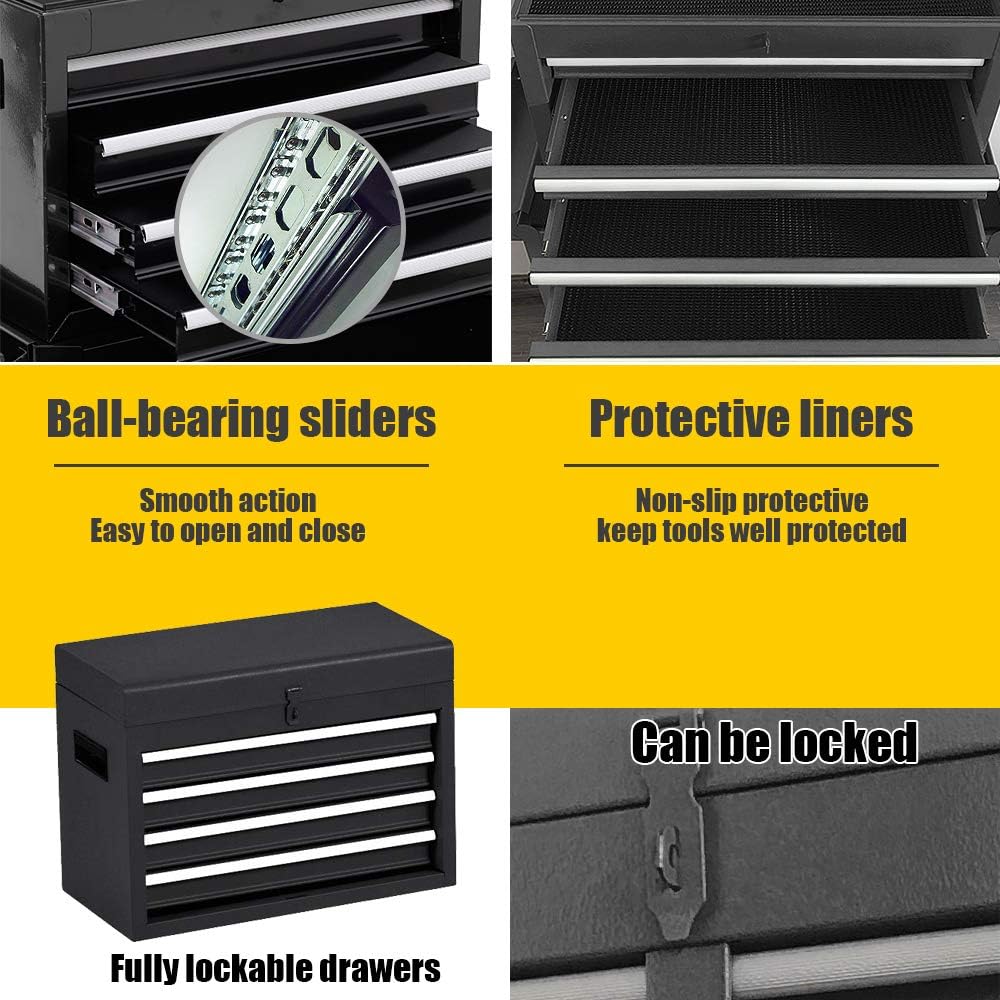 High Capacity 5 -Drawer Tool Chest with Wheels, Detachable Rolling Tool Box Storage Organizers, Lockable Tool Cabinet for Workshop Warehouse Garage (Black)