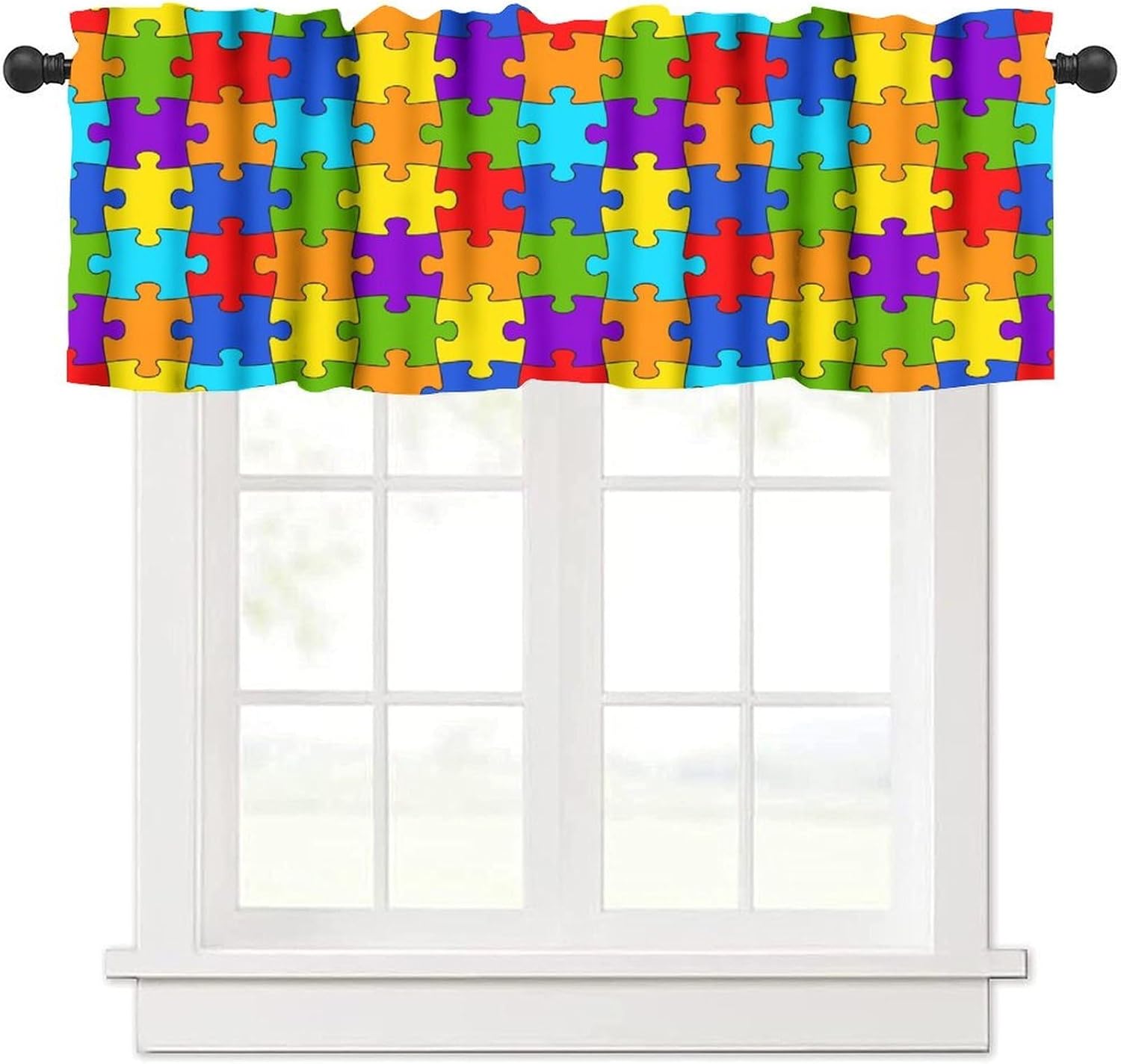 Building Block Toy Valance Curtains,Abstract Geometric Colorful Toy Brick Rod Pocket Small Window Treatments for Baby Room Boys Girls Bedroom Nursery Cafe 54''x18''+27''x36''x2（3 Piece）