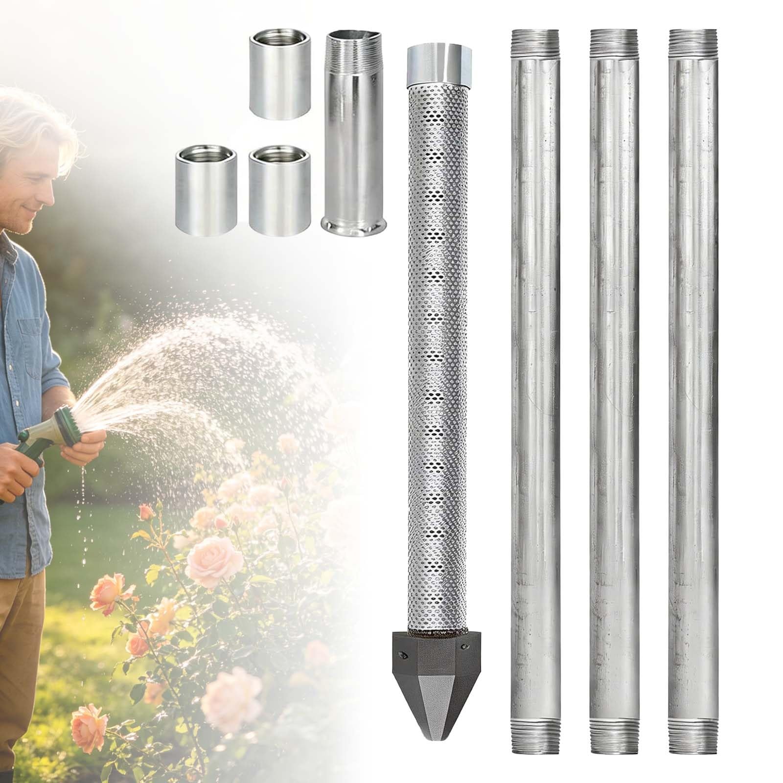 1/4 Inch Water Well Drilling Kit – Heavy-Duty Galvanised Pipes with Stainless Steel Drive Point and Sand Point Well Screen, 6m/20ft DIY Groundwater Access System for Gardens(1+3 Pipes–4m (13ft))