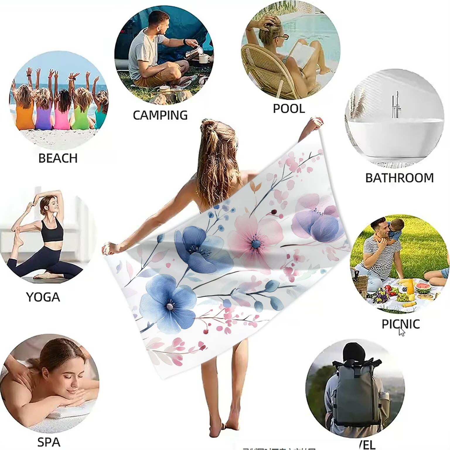 Ręcznik plażowy białe ręczniki plażowe dla dorosłych 220 x 100 cm kwiat ręcznik z mikrofibry ręcznik kąpielowy bez piasku, chłonny szybkoschnący lekkie akcesoria plażowe do pływania, jogi, biwakowania