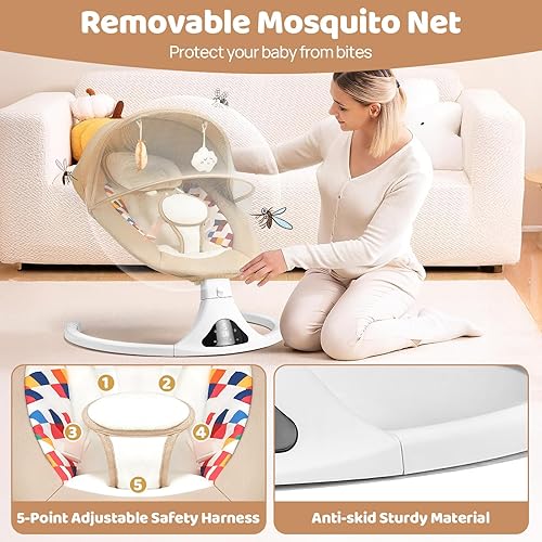 Miniatura 3 de Columpio para bebés con Bluetooth con control remoto, columpios portátiles para bebés con 5 movimientos de velocidad, 12 canciones de cuna