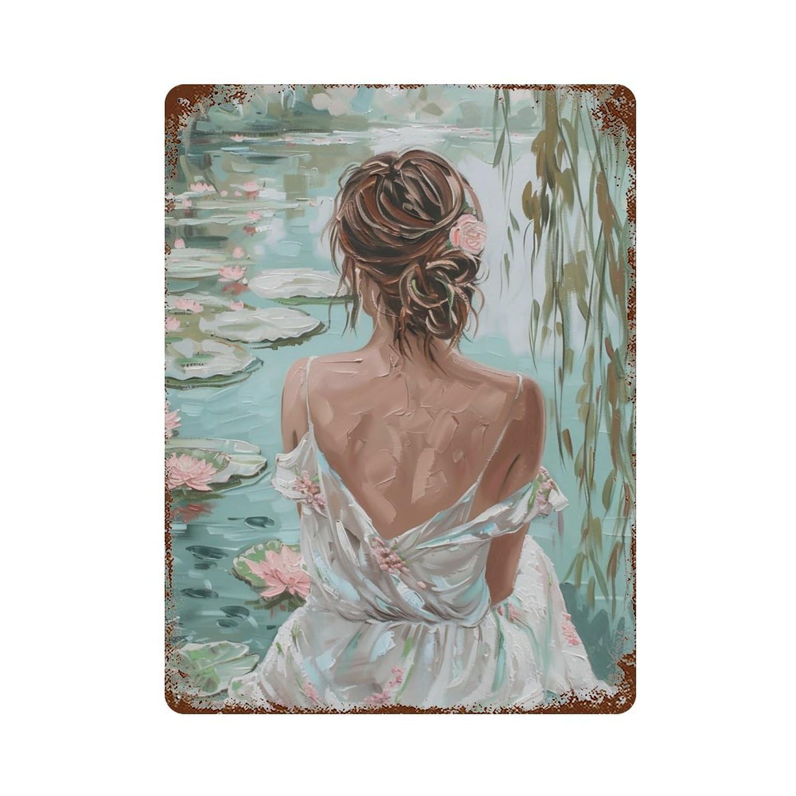 HDURYEYRYY Lotus Pond Silent Maiden 02 Wall Retro Iron Vintage Art Metal Tin Sign Poster Modern Home Cofffee Club Art Bar Shop Decor Style 40x30cm