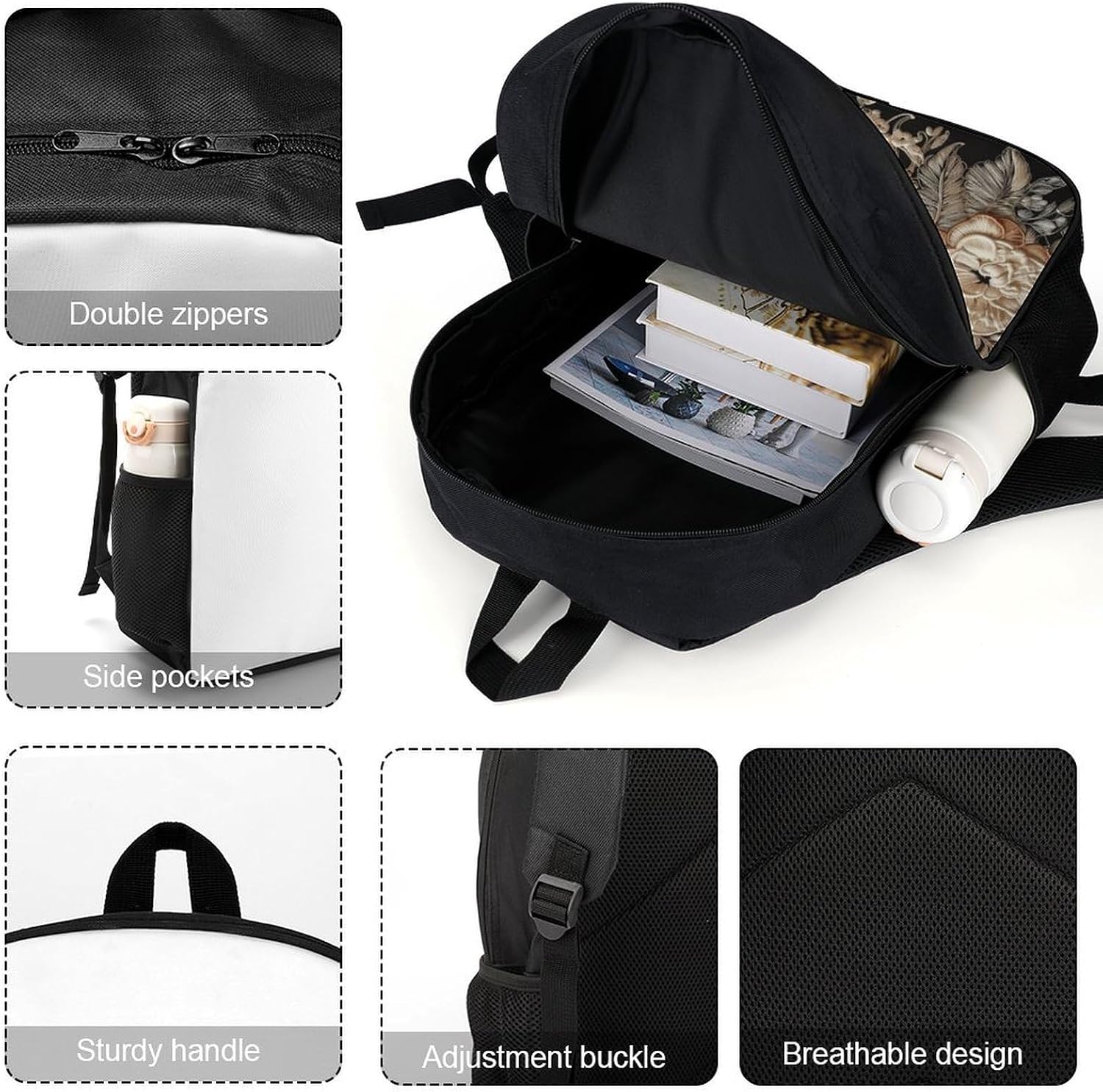 Lace Embroidery Floral Laptop Backpack for Women Men, Large Computer Bag for Business, 17 Inch Backpacks with Side Pockets for Work, Waterproof Laptop Bag for Travel, College image 4
