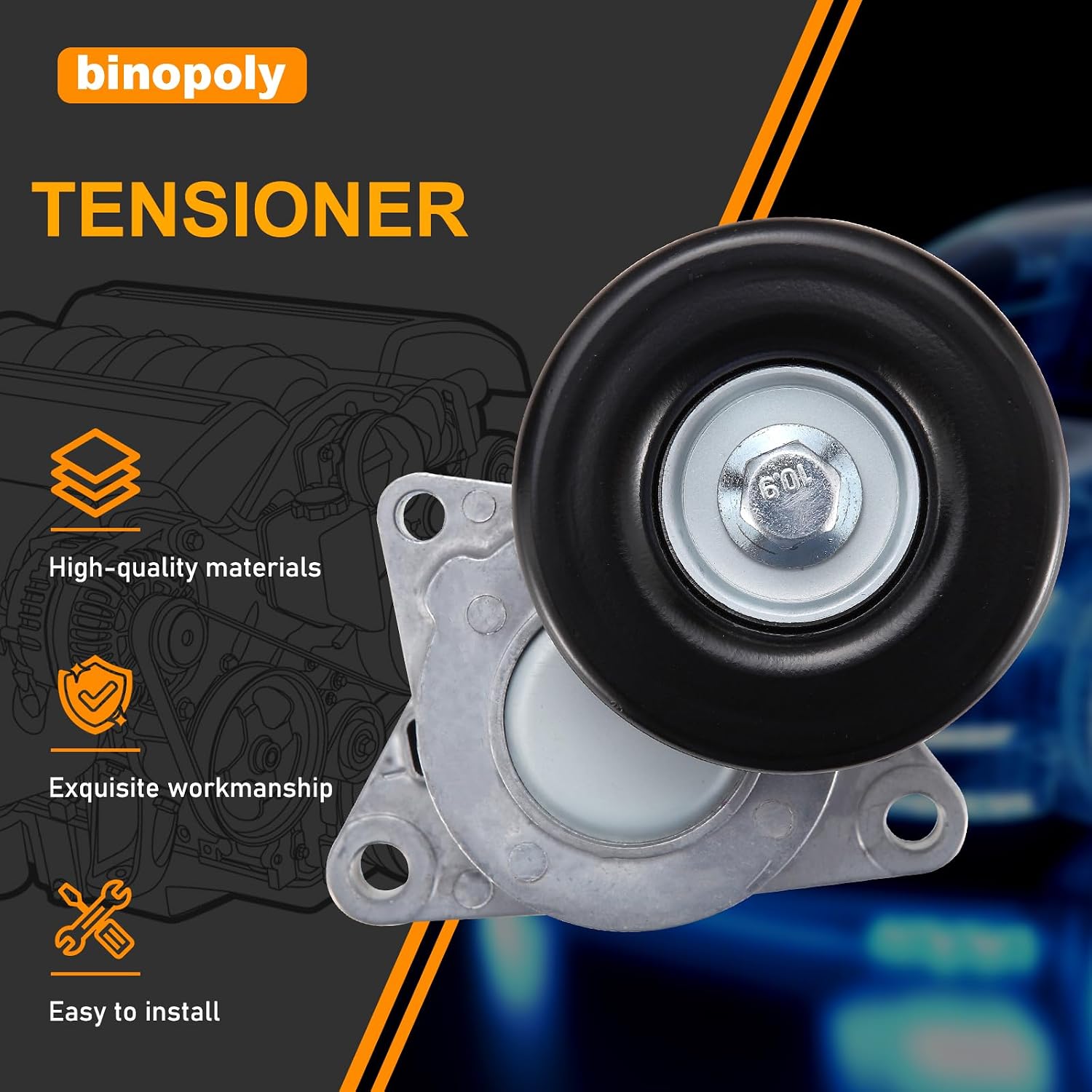 binopoly 38284 Drive Belt Tensioner Assembly With Pulley For 2002-2014 Nissan Altima/Sentra/Rogue/X-Trail OE# 119556N20B 11955-6N20C 119558J00A 11955-JA00A APV3023 534035910 VKM62002 VKM62057