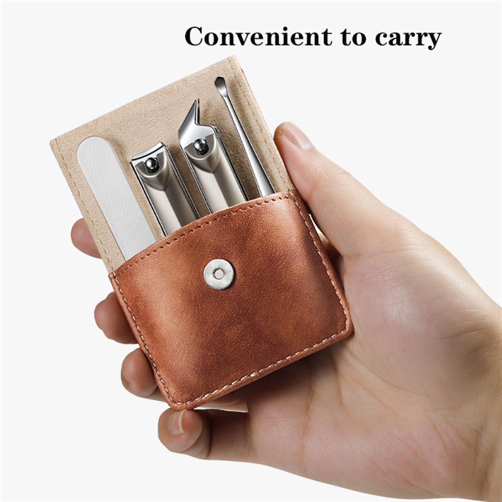 Zestaw obcinaczy do paznokci 4 szt. Zestaw obcinaczy do paznokci, przenośny zestaw do manicure z etui ze skóry PU, zestaw do manicure ze stali nierdzewnej, narzędzia do pedicure do stóp, Gris