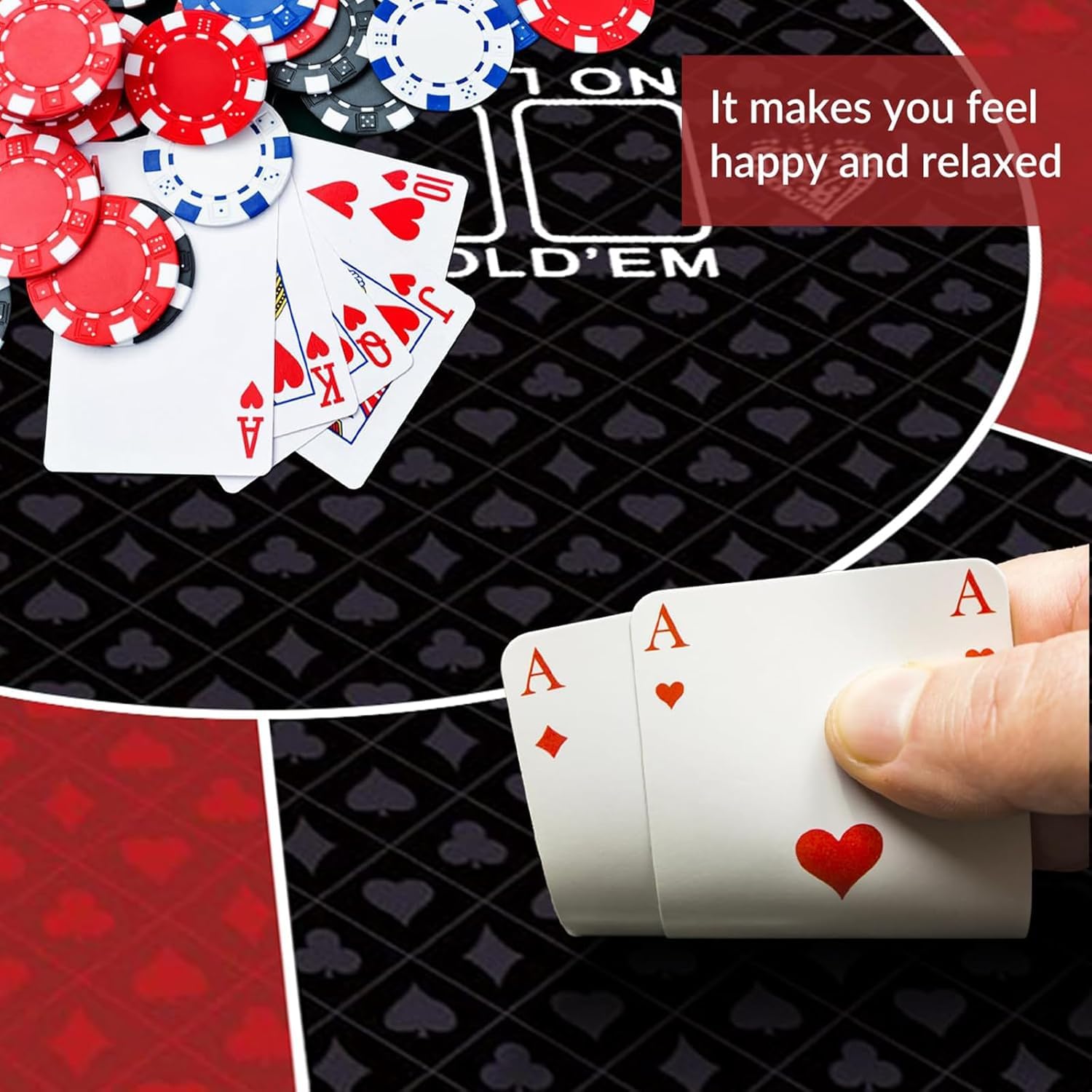 Tapis de Poker Rond Professionnel for Texas Hold'em avec Sac de Transport, Plateau de Table de Poker Portable avec Motif Art déco.(Red,L)