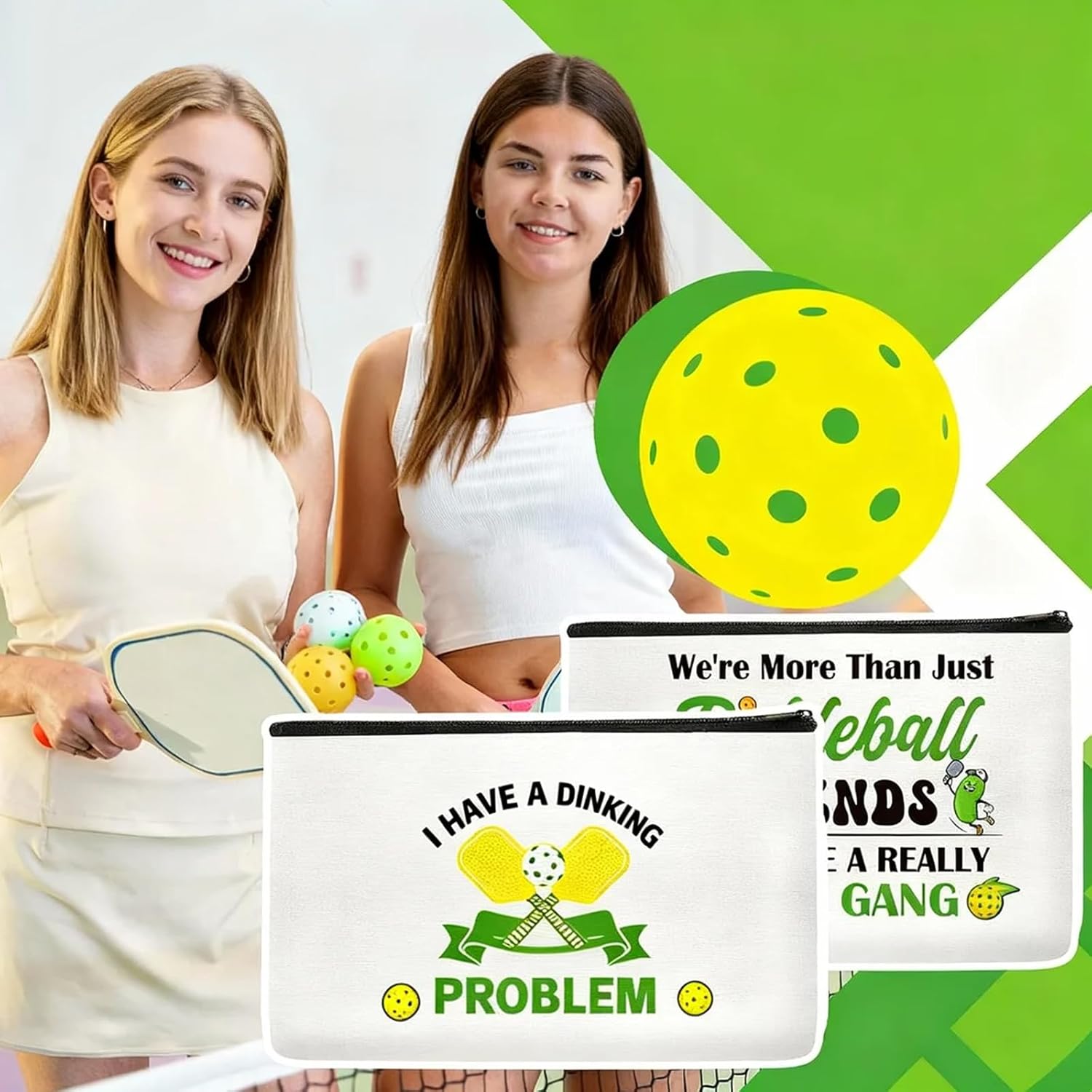 4 Pcs Pickleball Makeup Bag,Pickleball Gifts for Women,Pickleball Cosmetic Bags,Dink Ball Bag for Women,We're More Than Just Pickleball Friends,Christmas Gifts for Girls Zipper Canvas Toiletry Bag - Image 4