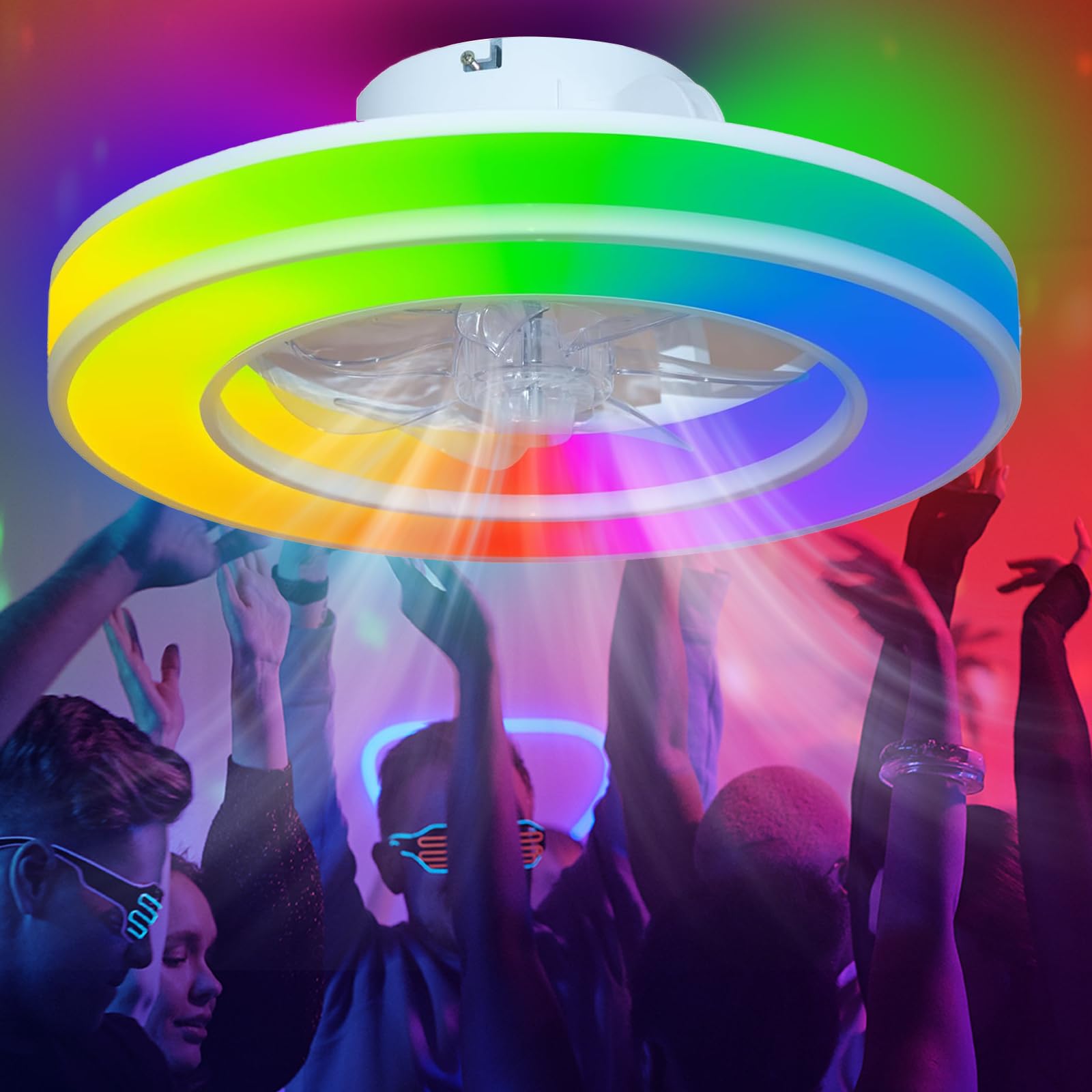 Ventilatore da Soffitto RGB 45cm e Telecomando Camera Regalo Bianco | Dimmerabile,Silenzioso Plafoniera Ventilatore,6 Velocità Reversibile,Lampadario Ventilatore per Camera,Tempistica,Soggiorni
