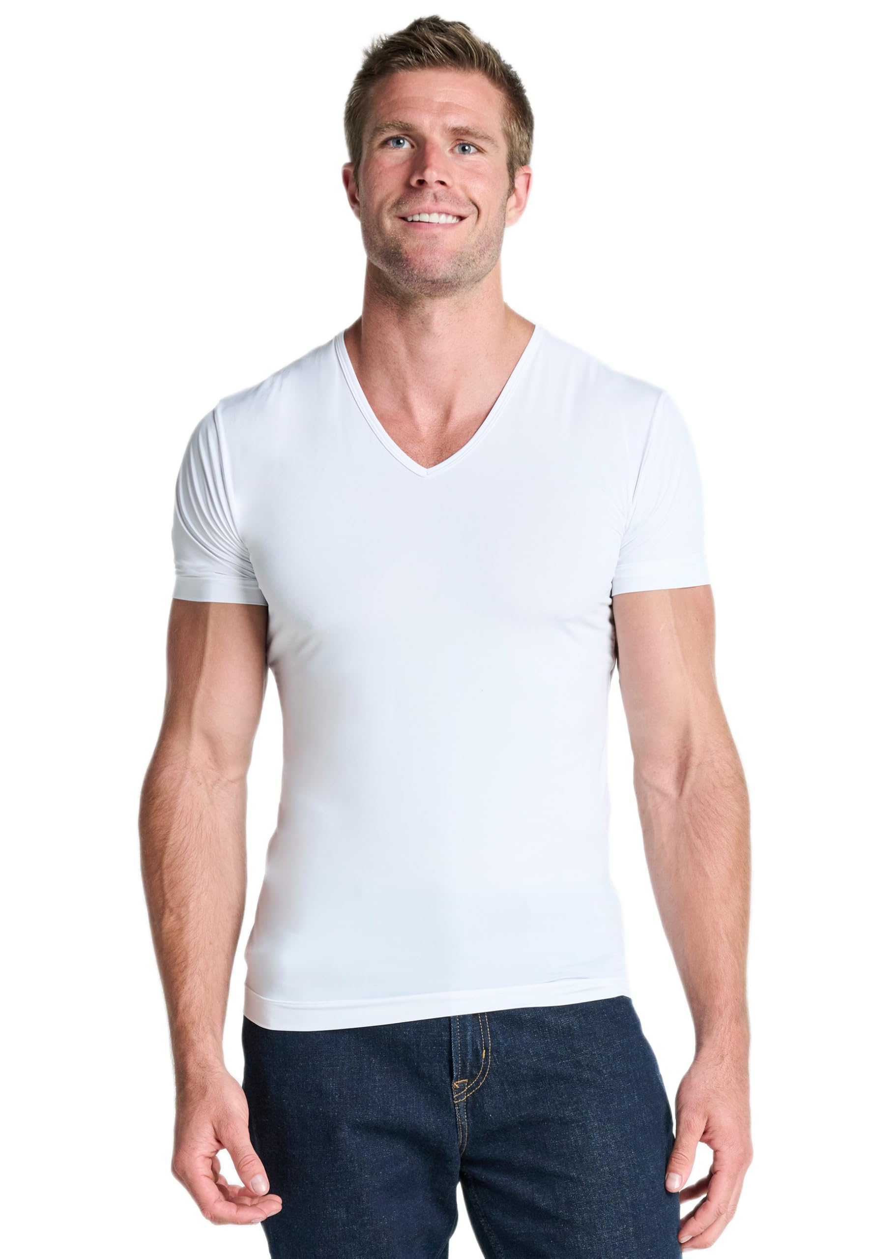 Jockey 24/7 Microfiber Air V-Neck Shirt - T-Shirts für Herren im 2er Pack, Slim Fit T-Shirt mit 4-Wege-Stretch, Kurzarm-Shirt mit V-Ausschnitt, figurbetontes Basic Shirt, 2er Set