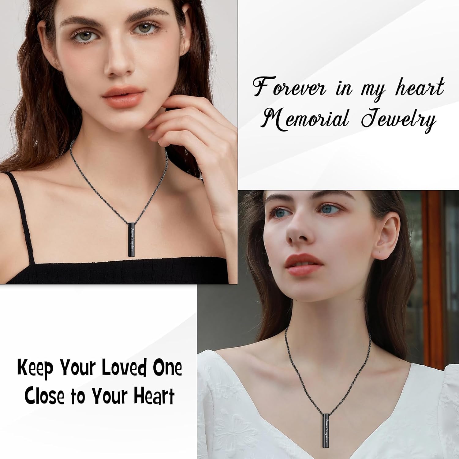 Dletay Urn Necklaces for Ashes Memorial Cremation Necklace Stainless Steel Necklace for Ashes of Loved One Urn Pendant Keepsake Ashes Necklace Jewelry for Women Men -Forever in my heart - Image 5